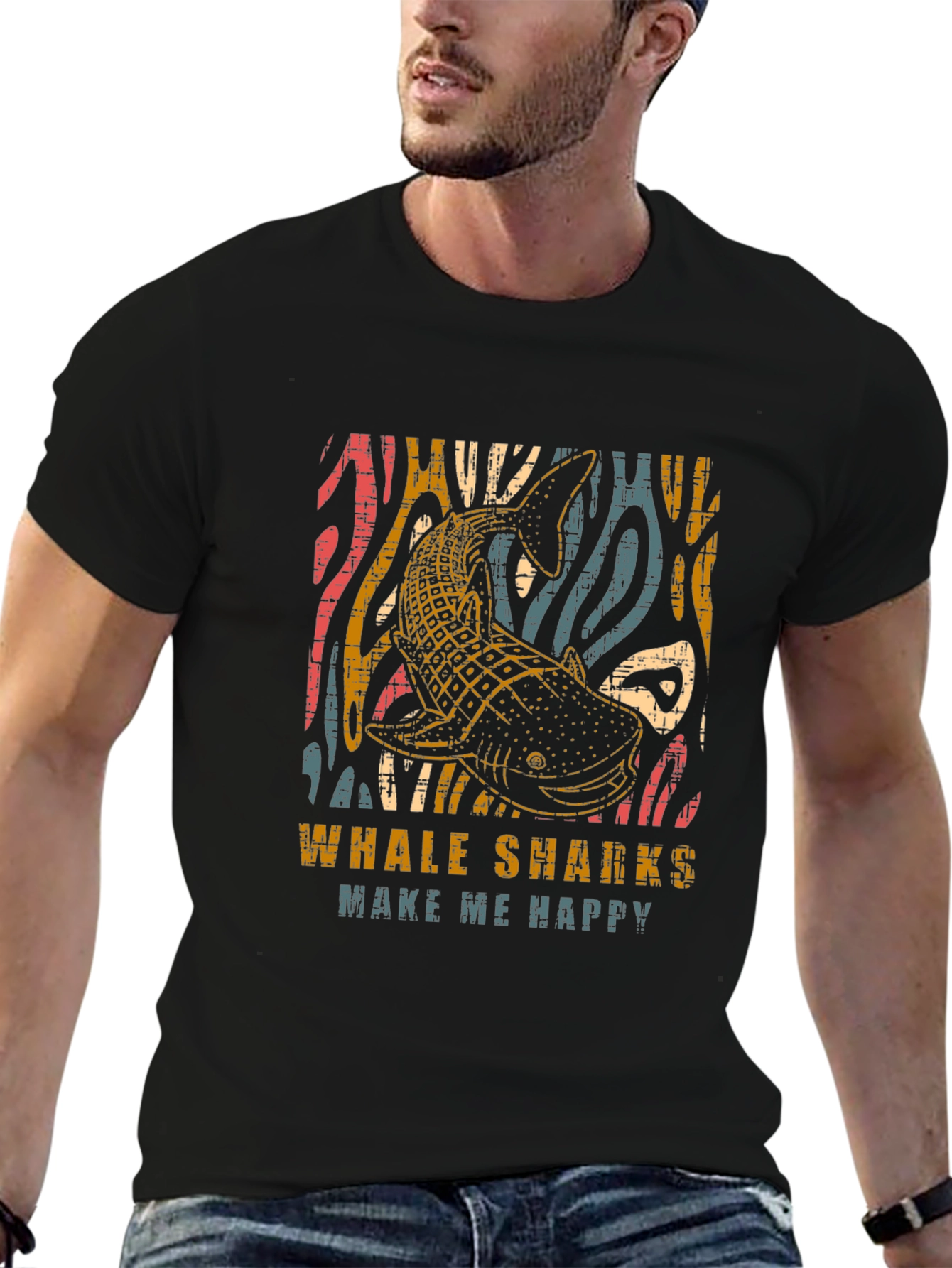 Black Whale Shark Graphic Tee -  Make Me Happy! Black Cotton view 6