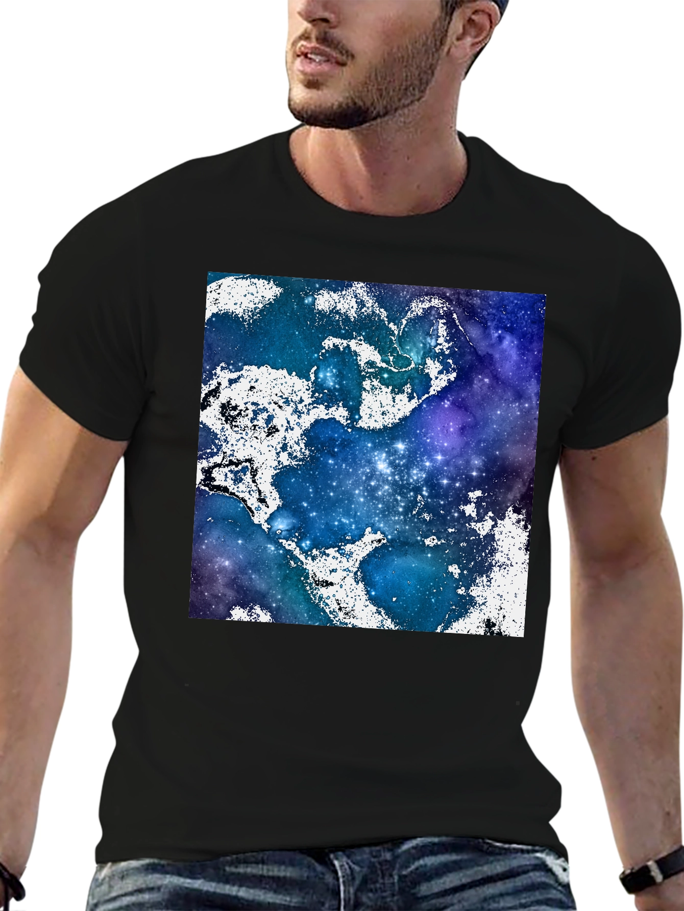 Black Galaxy Print Crew Neck T-Shirt view 6