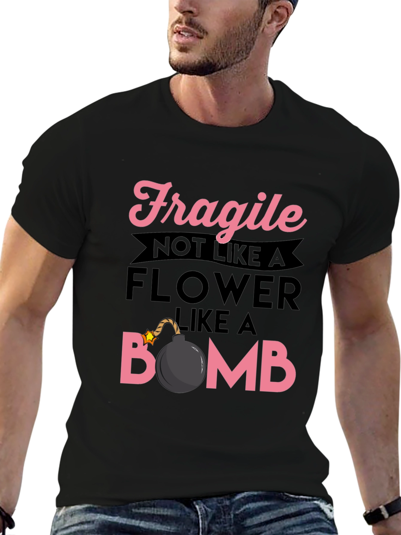 Black Fragile Like A Bomb Graphic T-Shirt view 6