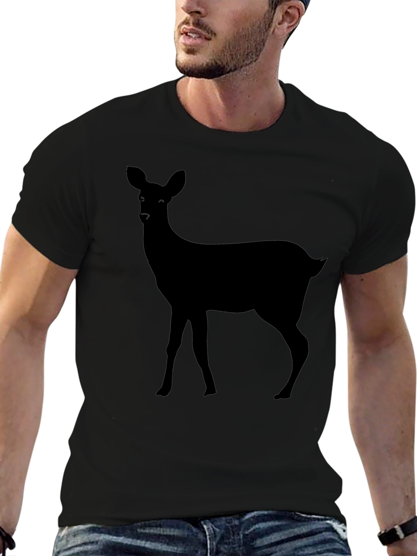 Black Black Deer Silhouette Graphic Tee for Men view 6