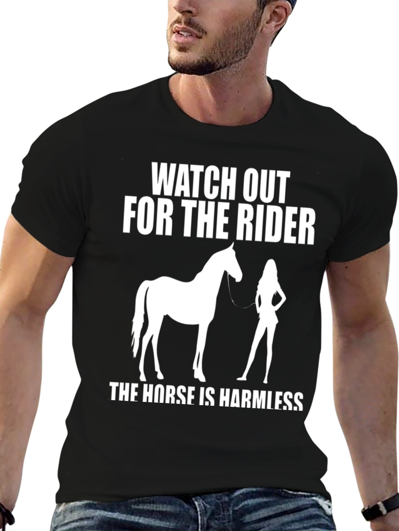 Black Humorous Horse Rider T-Shirt - Watch Out for the Rider! view 6