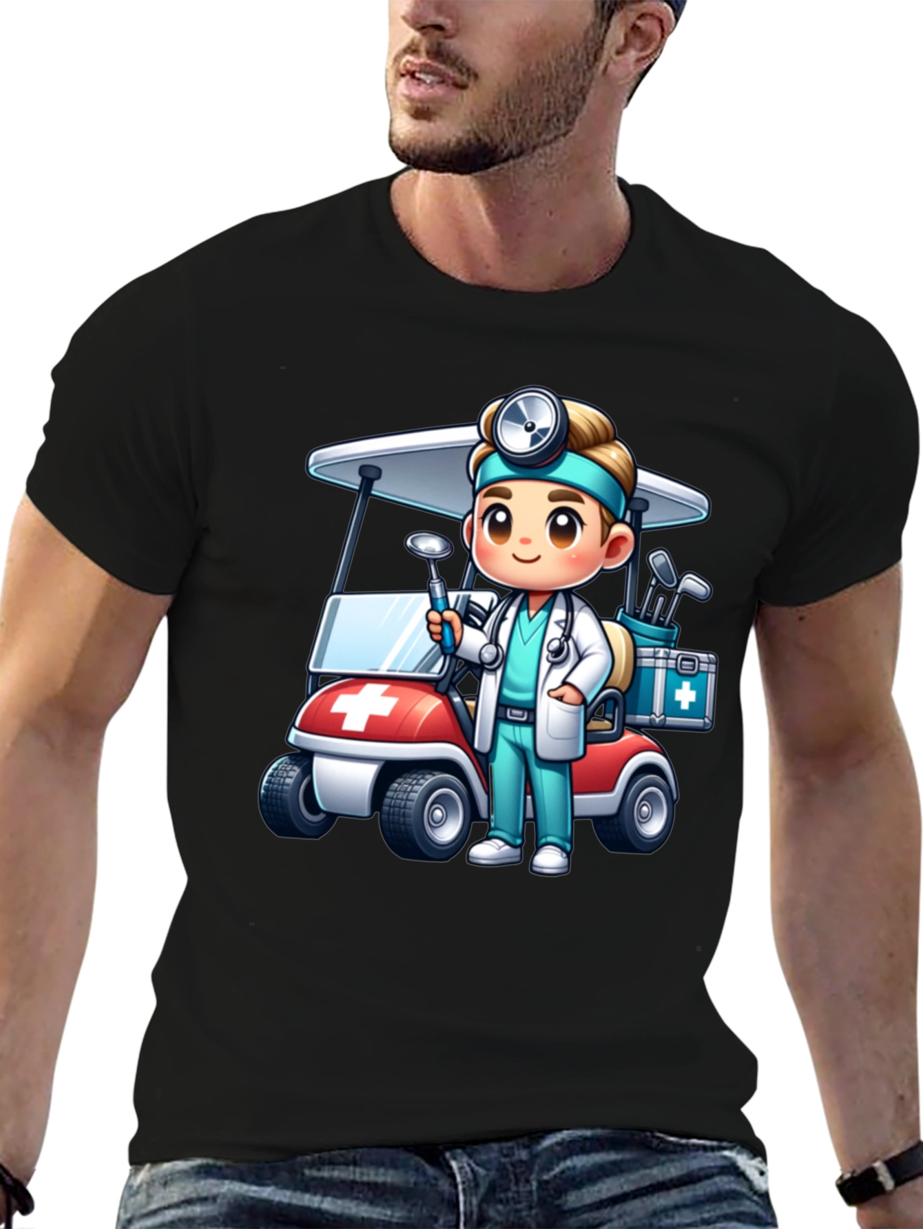 Black Doctor Golf Cart T-Shirt - Novelty Tee view 6