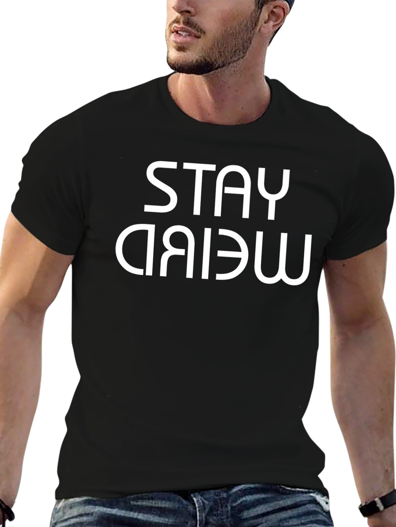 Black Stay Weird Graphic Tee - Mens Black T-Shirt view 6