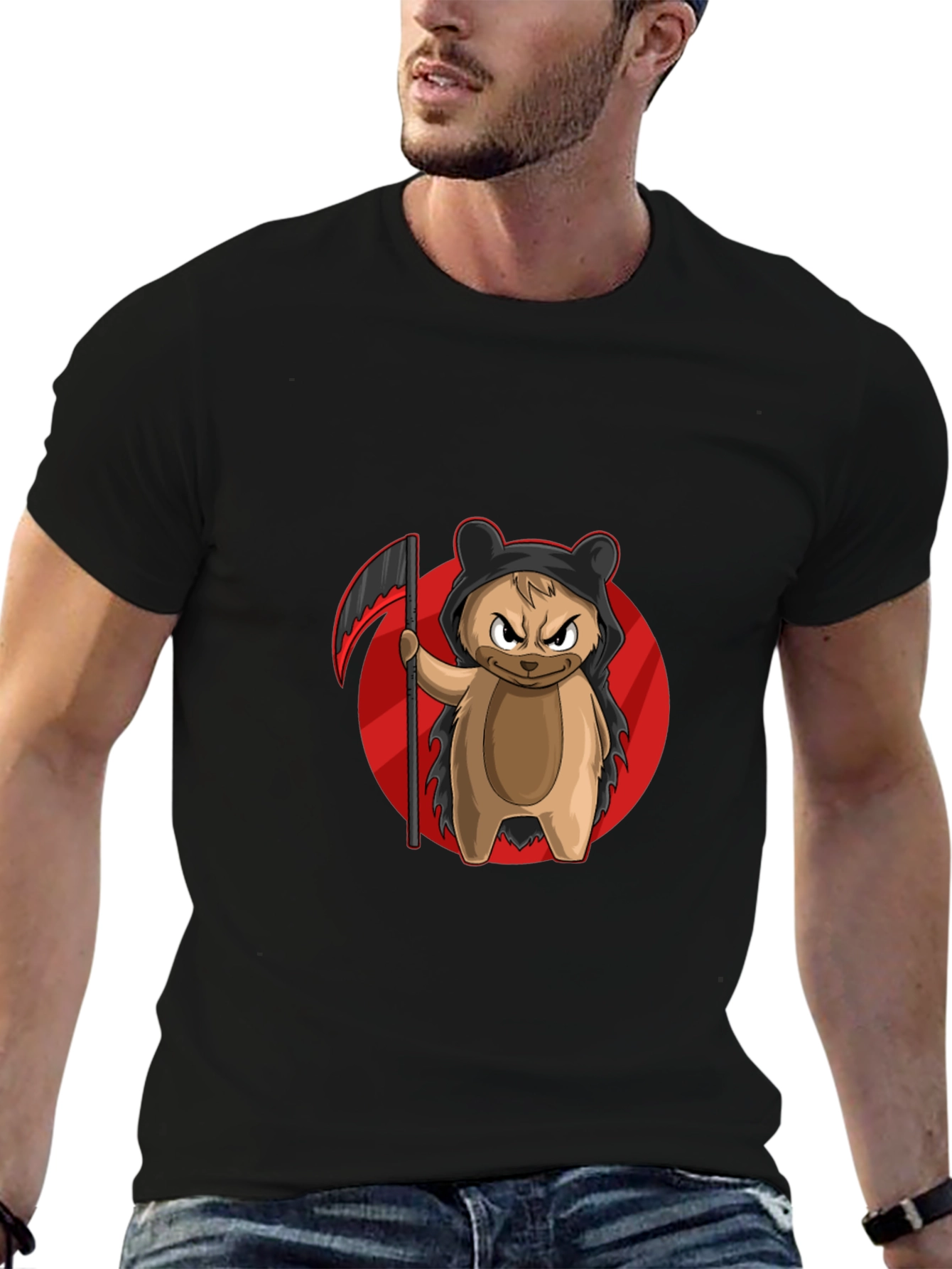 Black Grim Reaper Bear T-Shirt - Cool Cartoon Graphic Tee view 6