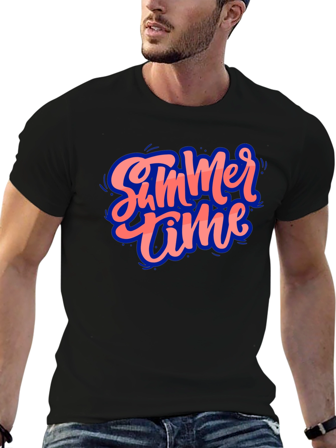 Black Summer Time Graphic Black T-Shirt view 6