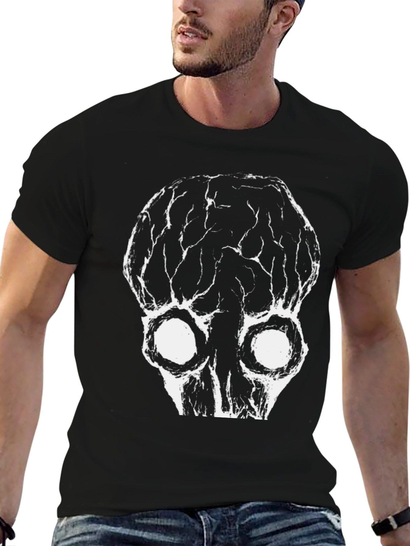 Black Skull Graphic Print Black Tee view 6