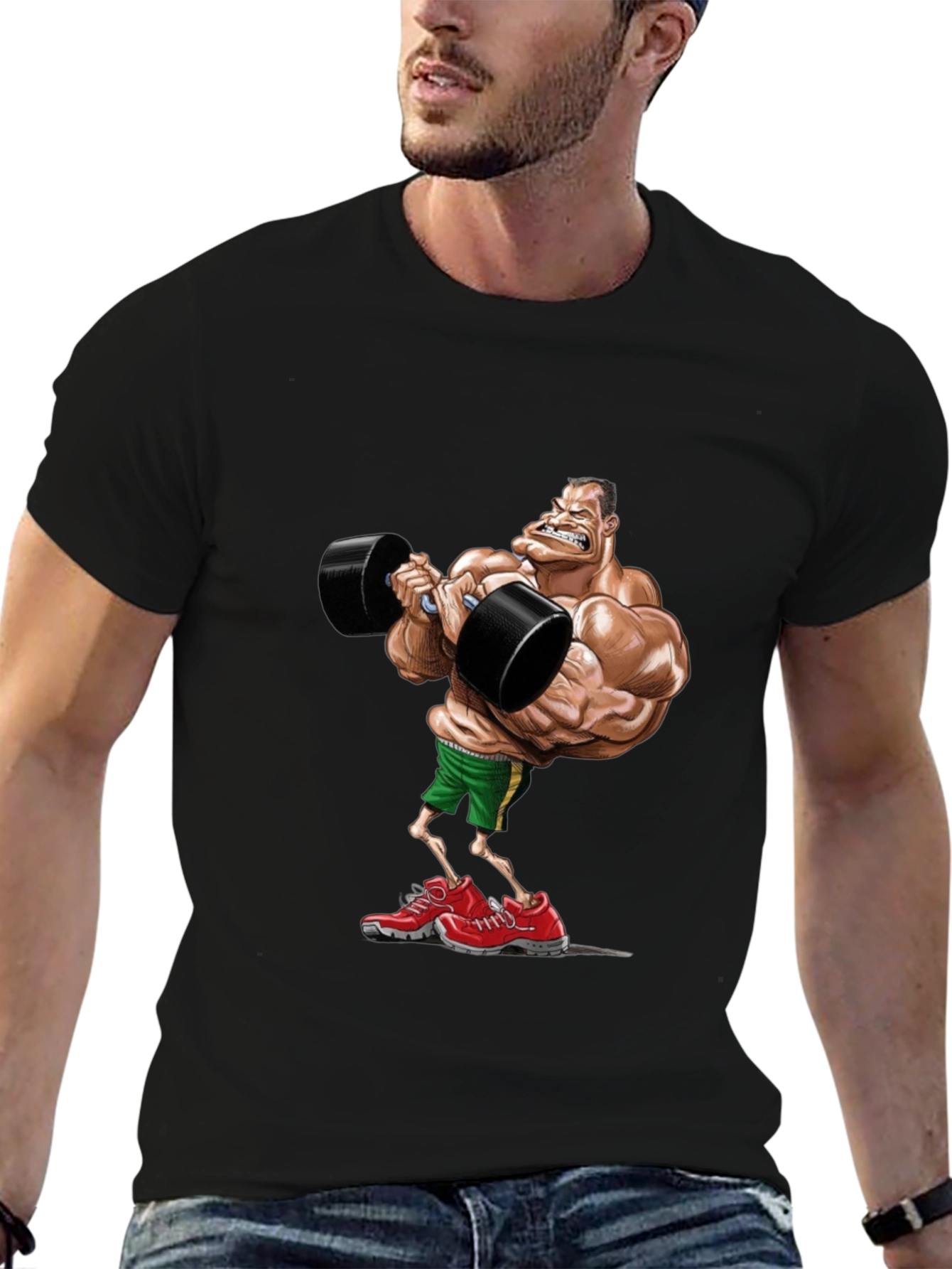 Black Cartoon Bodybuilder Black T-Shirt view 6