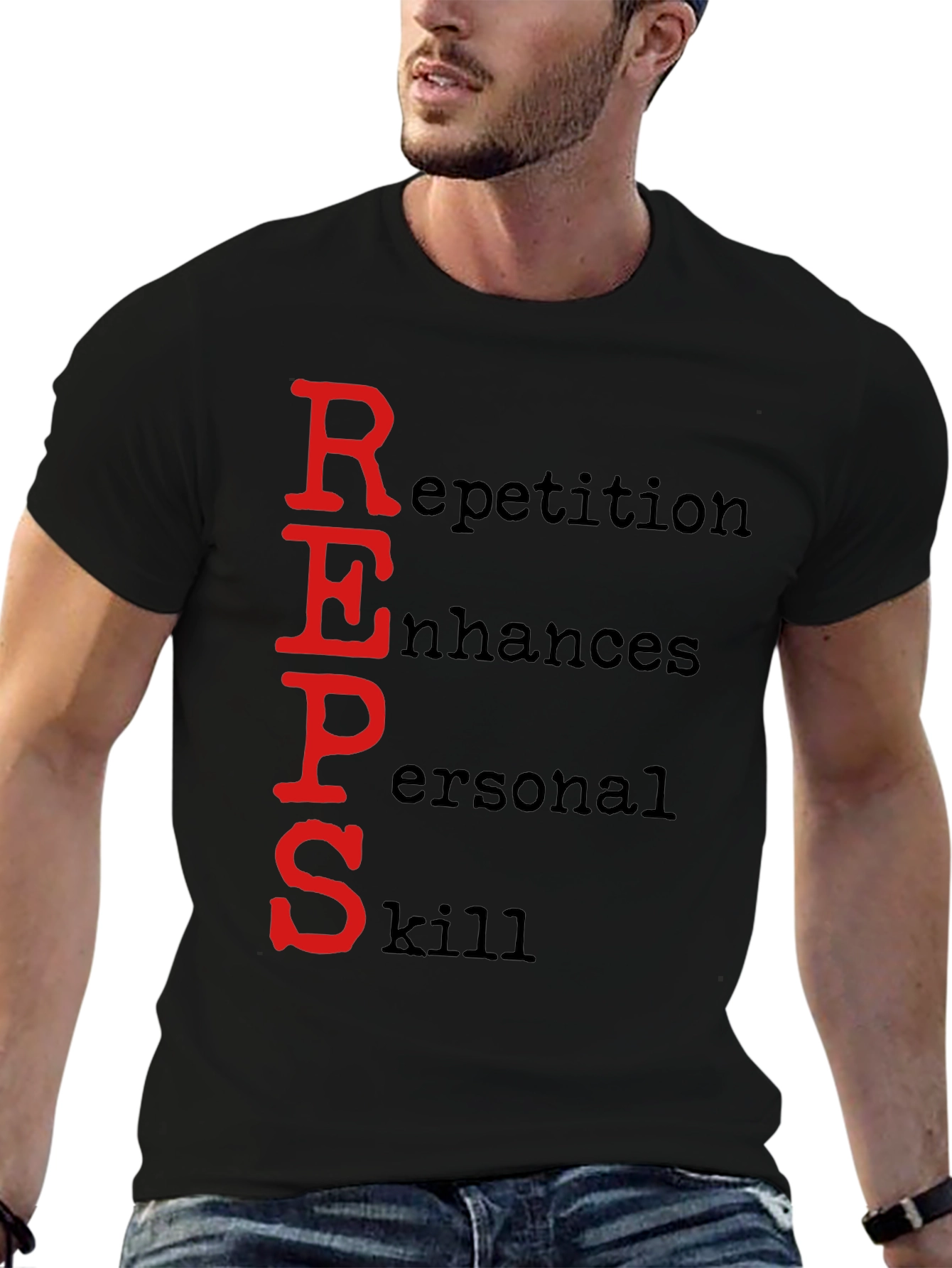 Black REPS Motivational Black T-Shirt view 6