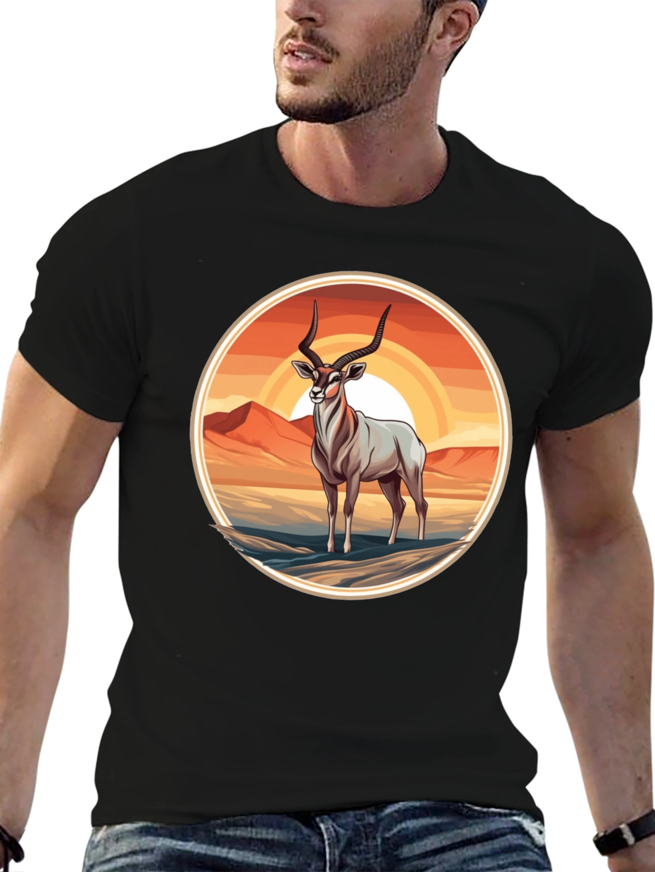 Black Antelope Graphic Tee - Desert Sunset Design view 6