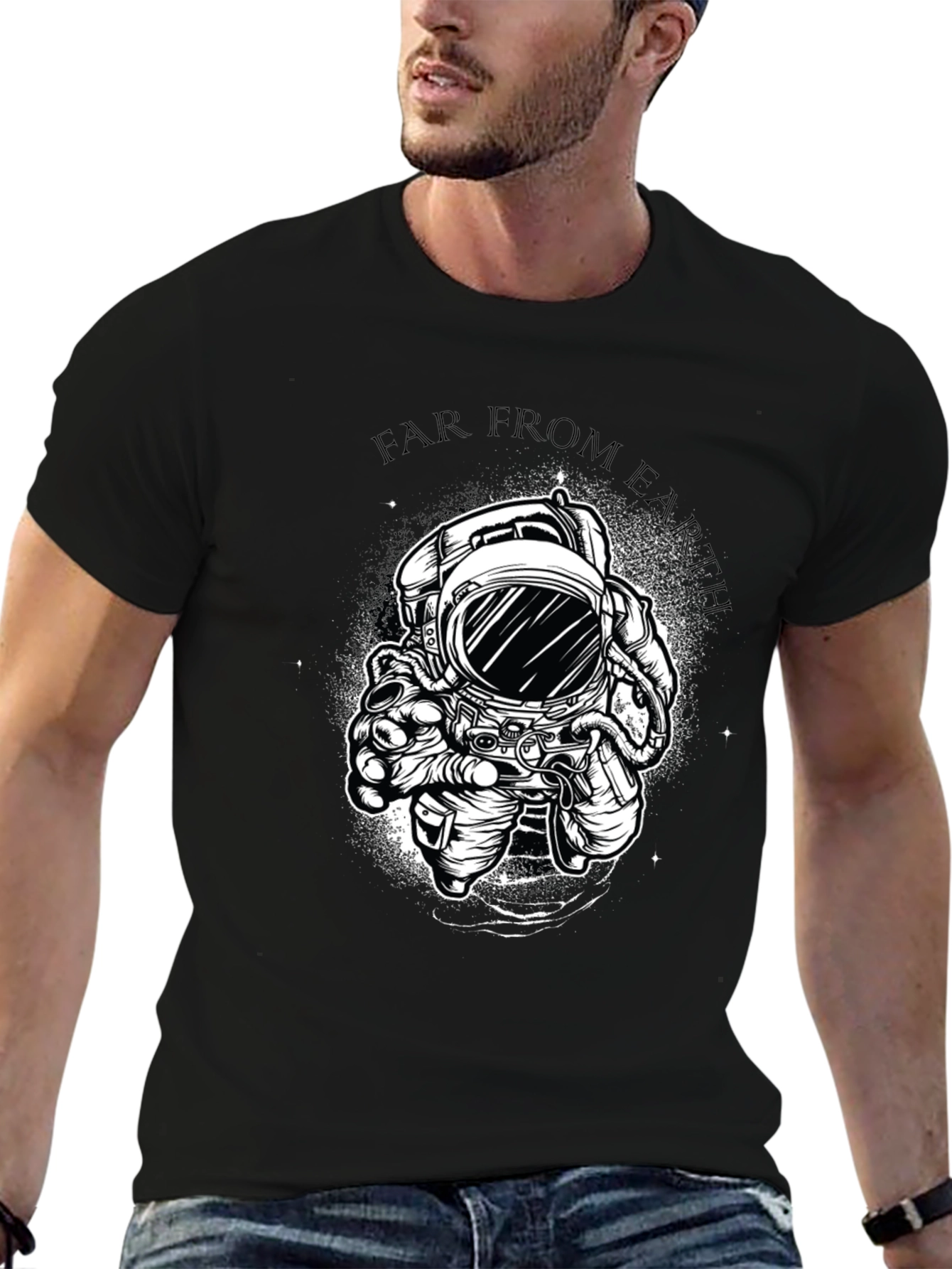 Black Far From Earth Graphic Print Black T-Shirt view 6