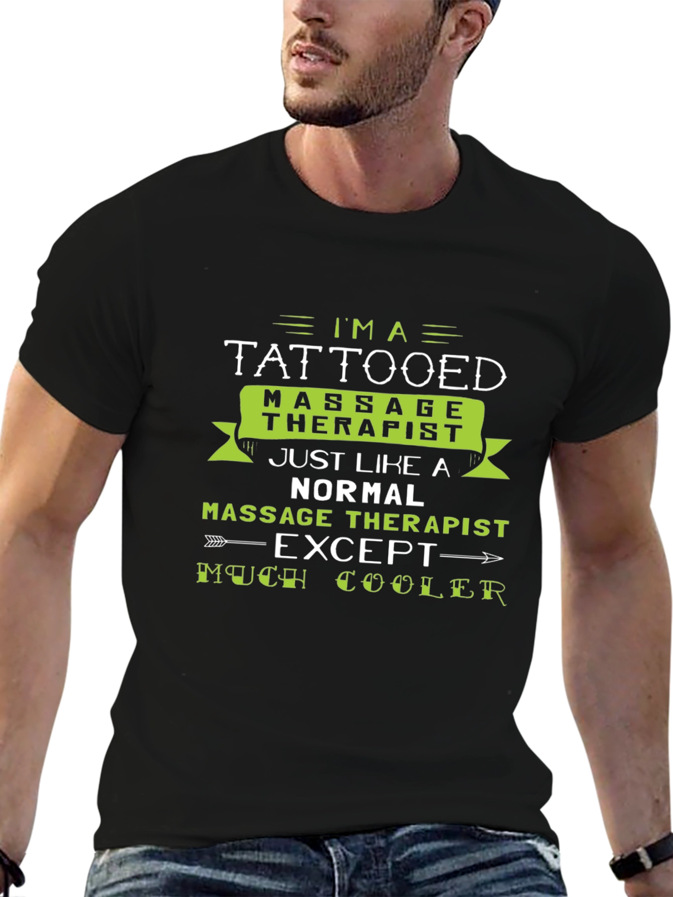 Black Tattooed Massage Therapist Graphic Tee - Cool & Unique view 6