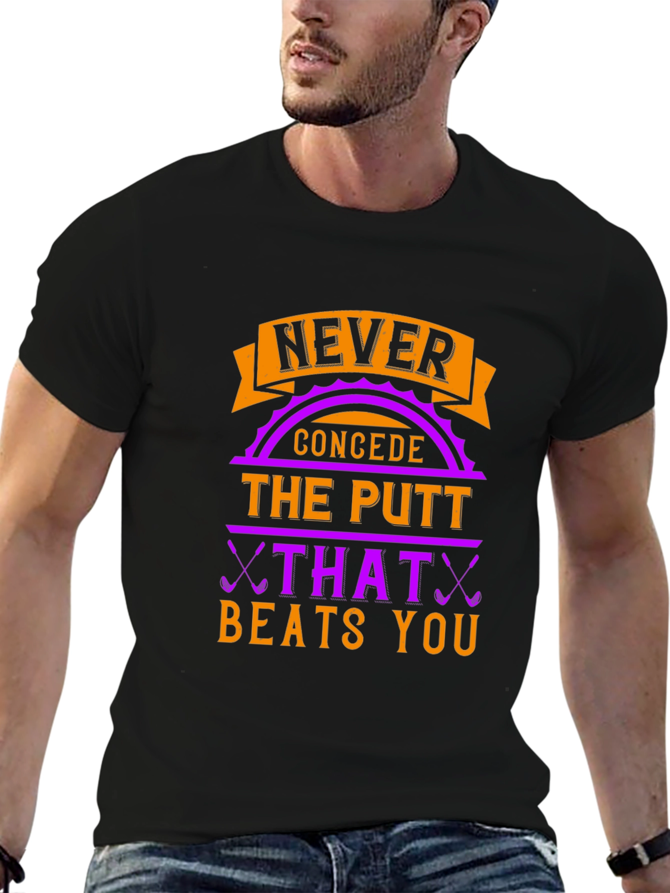 Black Never Concede Golf T-Shirt - Funny Golf Gift view 6