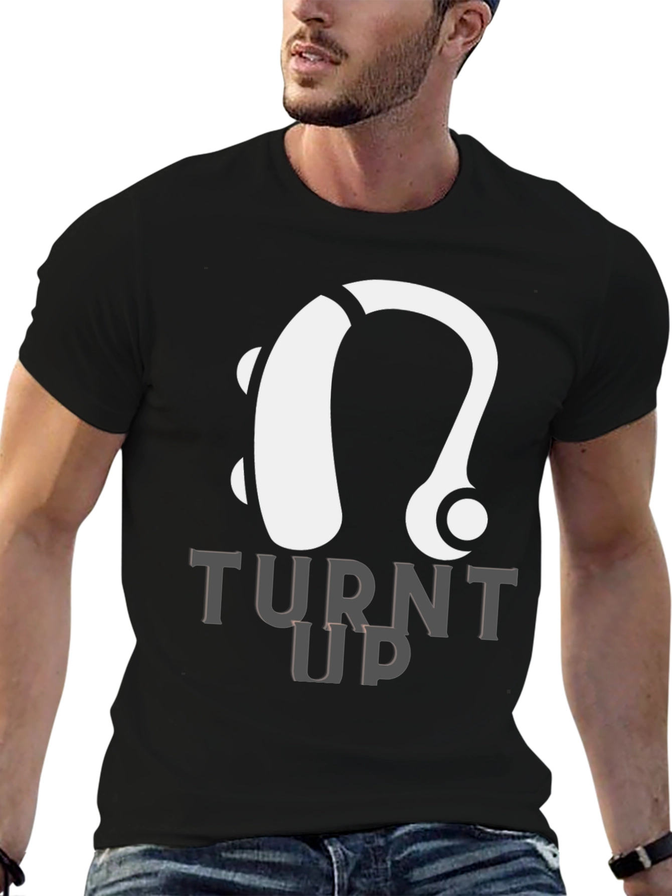 Black Turnt Up Hearing Aid T-Shirt view 6
