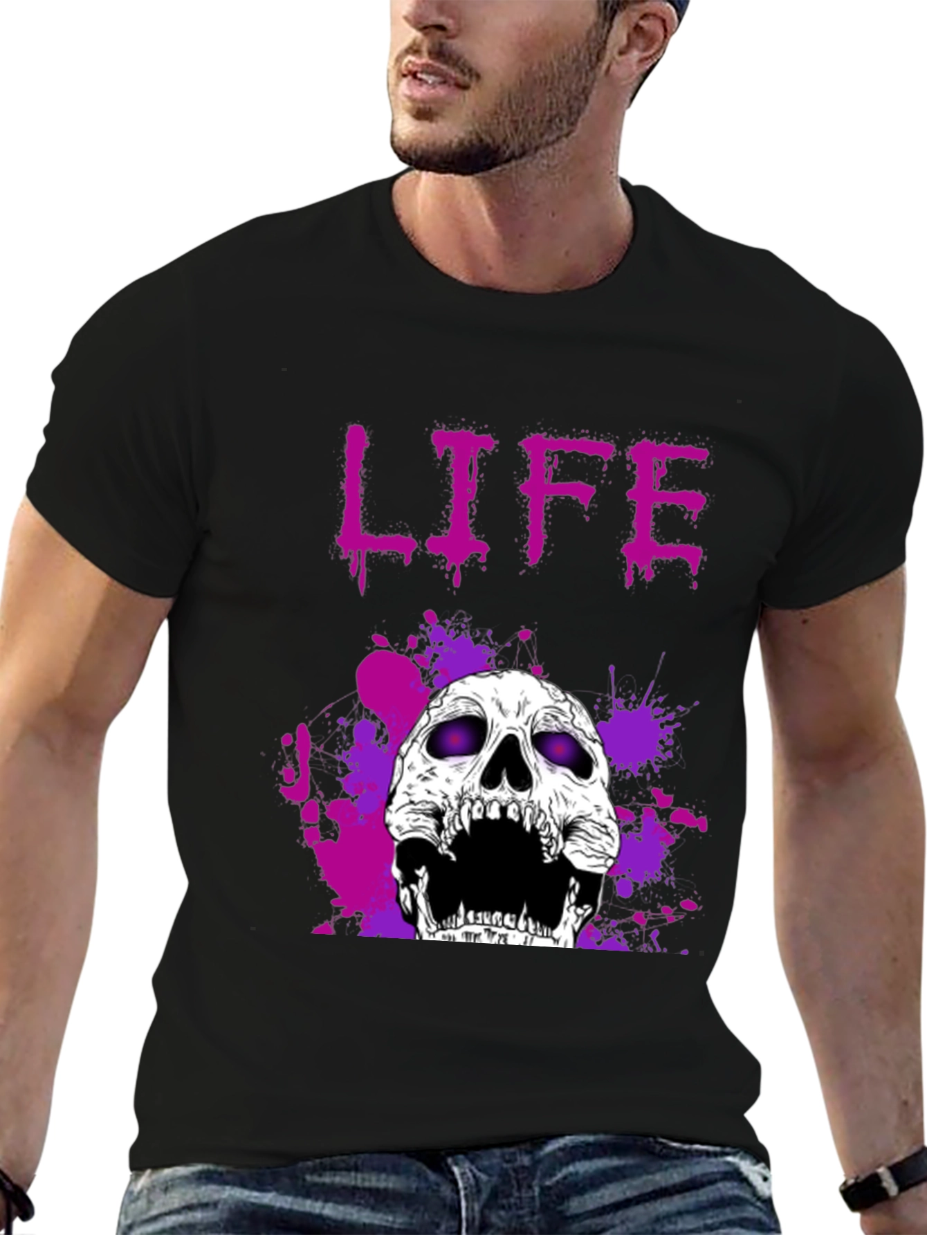 Black Life Skull Graphic Tee - Black view 6