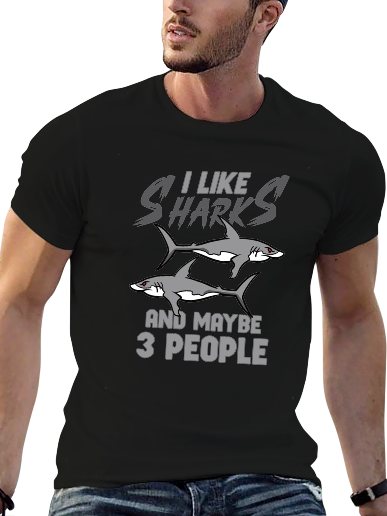 Black I Like Sharks T-Shirt - Graphic Tee - Unisex view 6