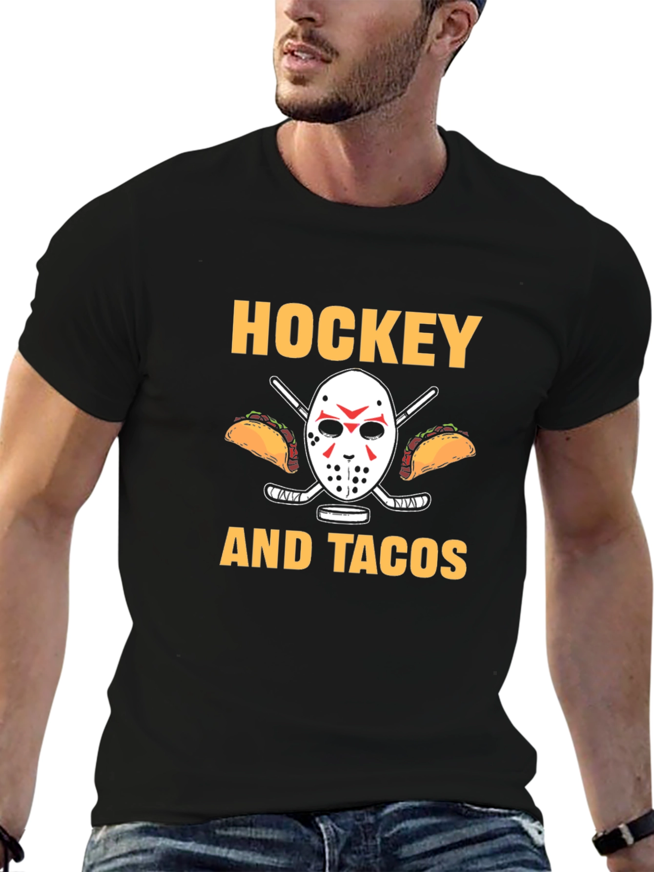 Black Hockey and Tacos Graphic T-Shirt view 6