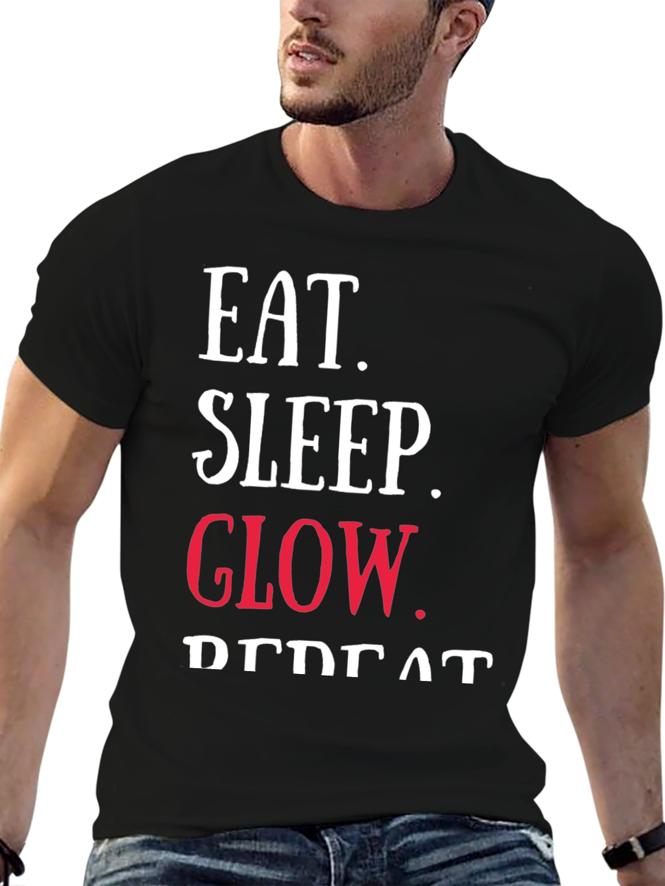 Black Eat Sleep Glow Repeat Graphic Tee view 6