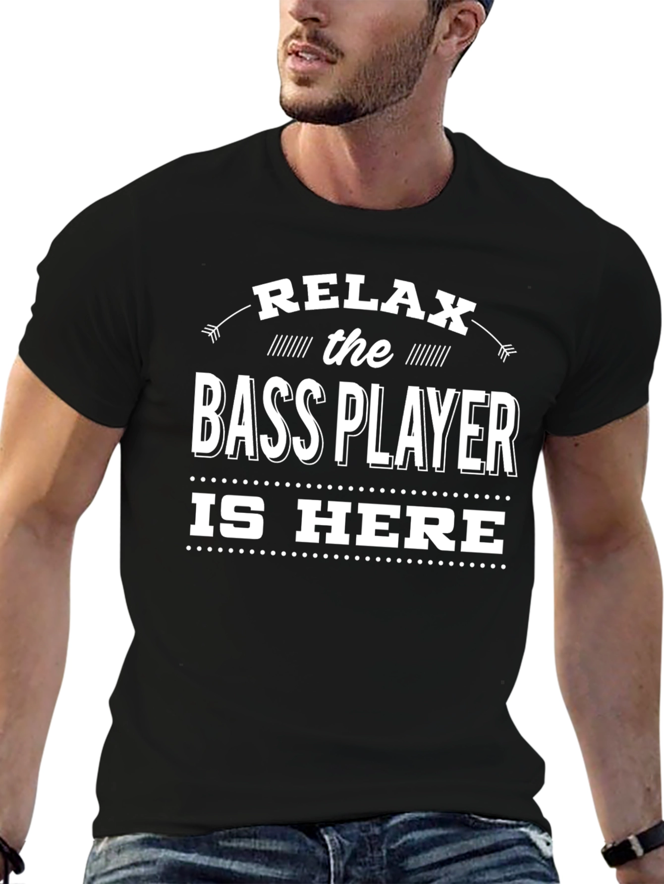 Black Relax Bass Player Is Here Black Graphic T-Shirt view 6