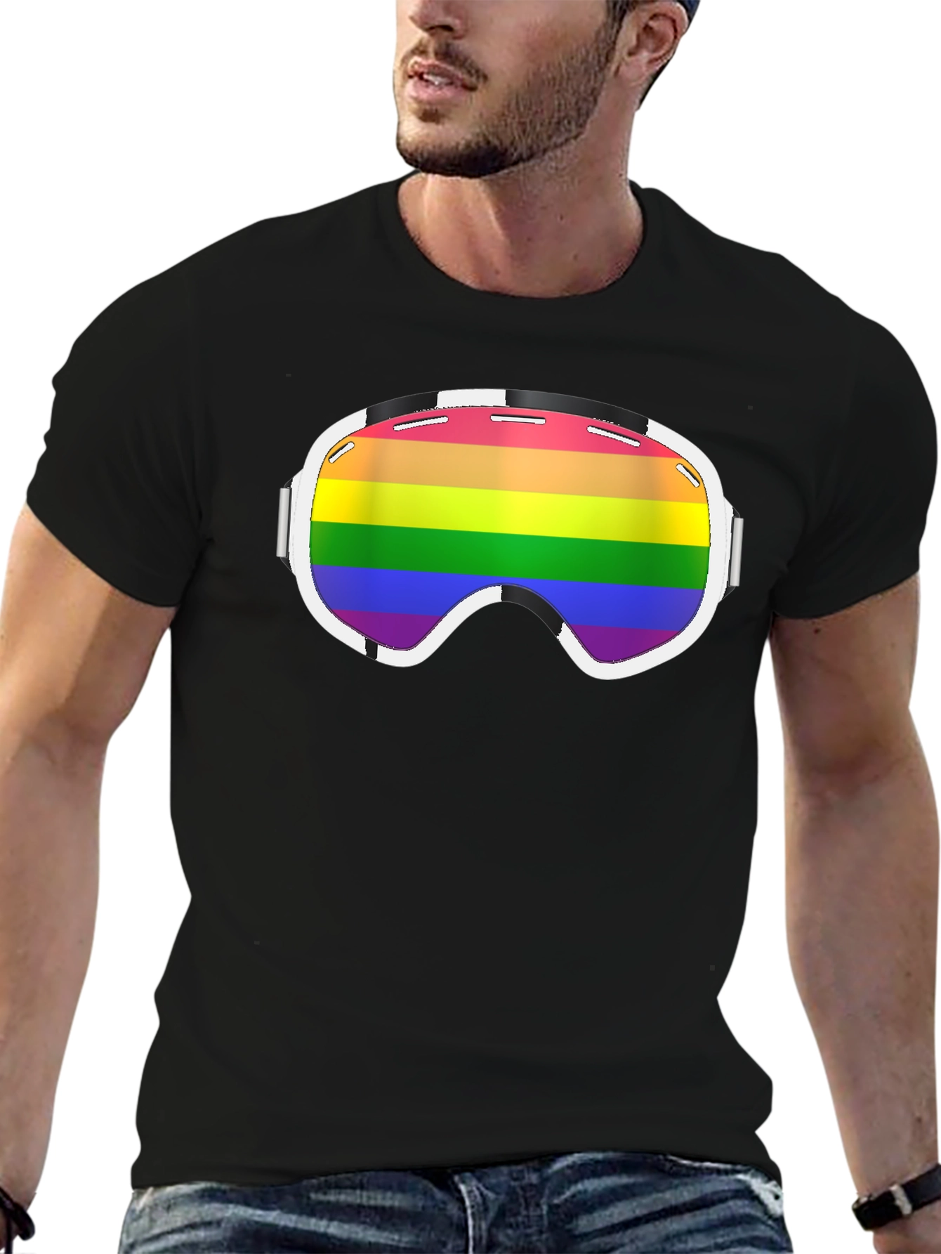 Black Rainbow Ski Goggles Graphic Tee - Black view 6