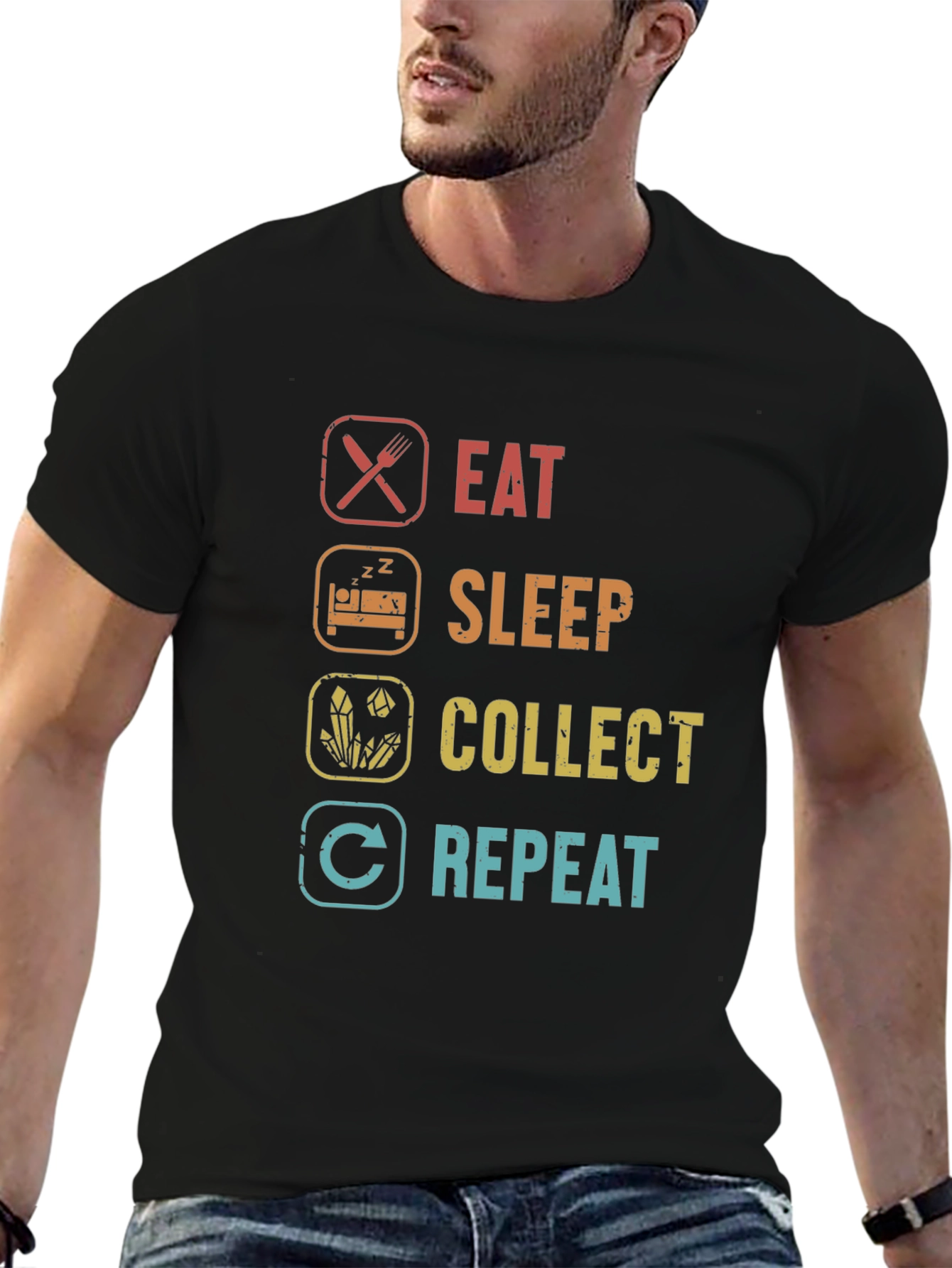 Black Eat Sleep Collect Repeat T-Shirt view 6