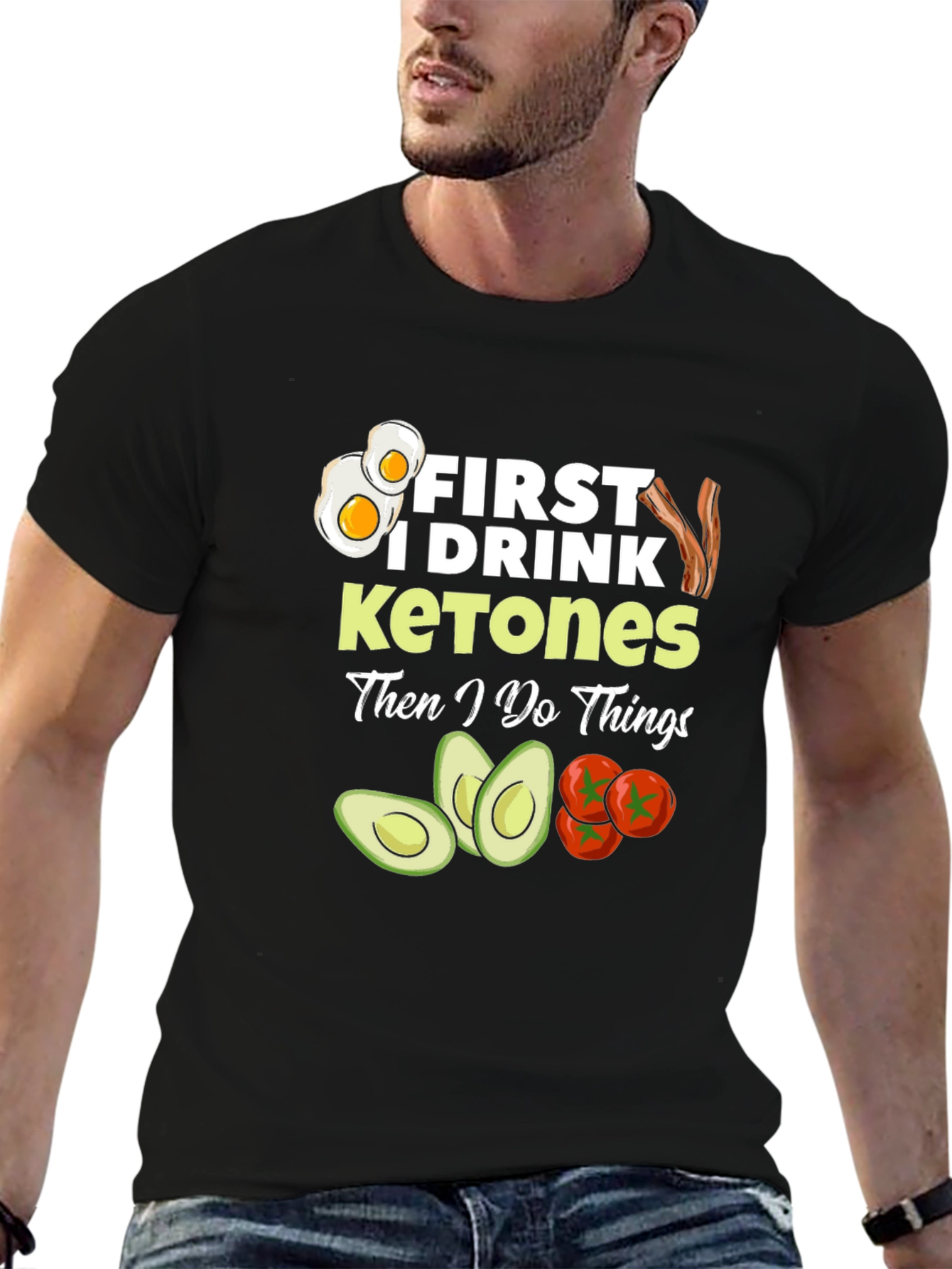 Black Keto Diet T-Shirt: First I Drink Ketones view 6