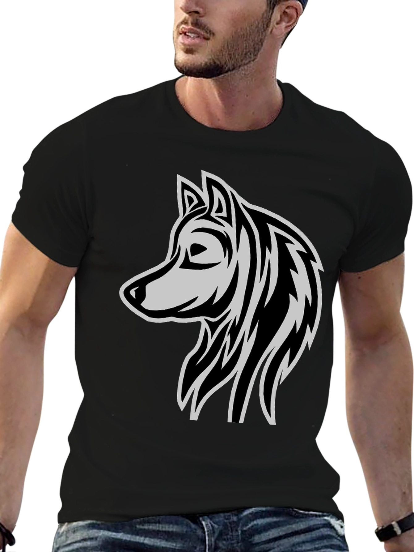 Black Wolf Graphic Black T-Shirt - Stylish Animal Design view 6