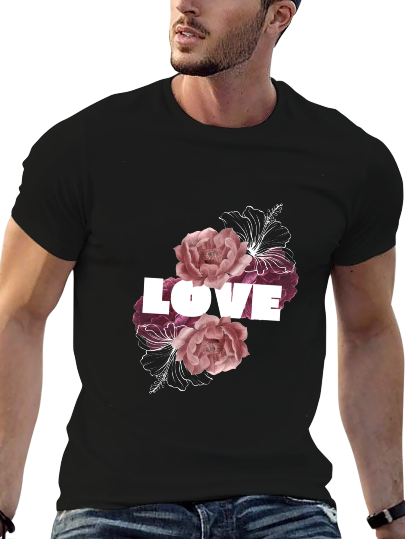 Black Floral Love T-Shirt - Black view 6