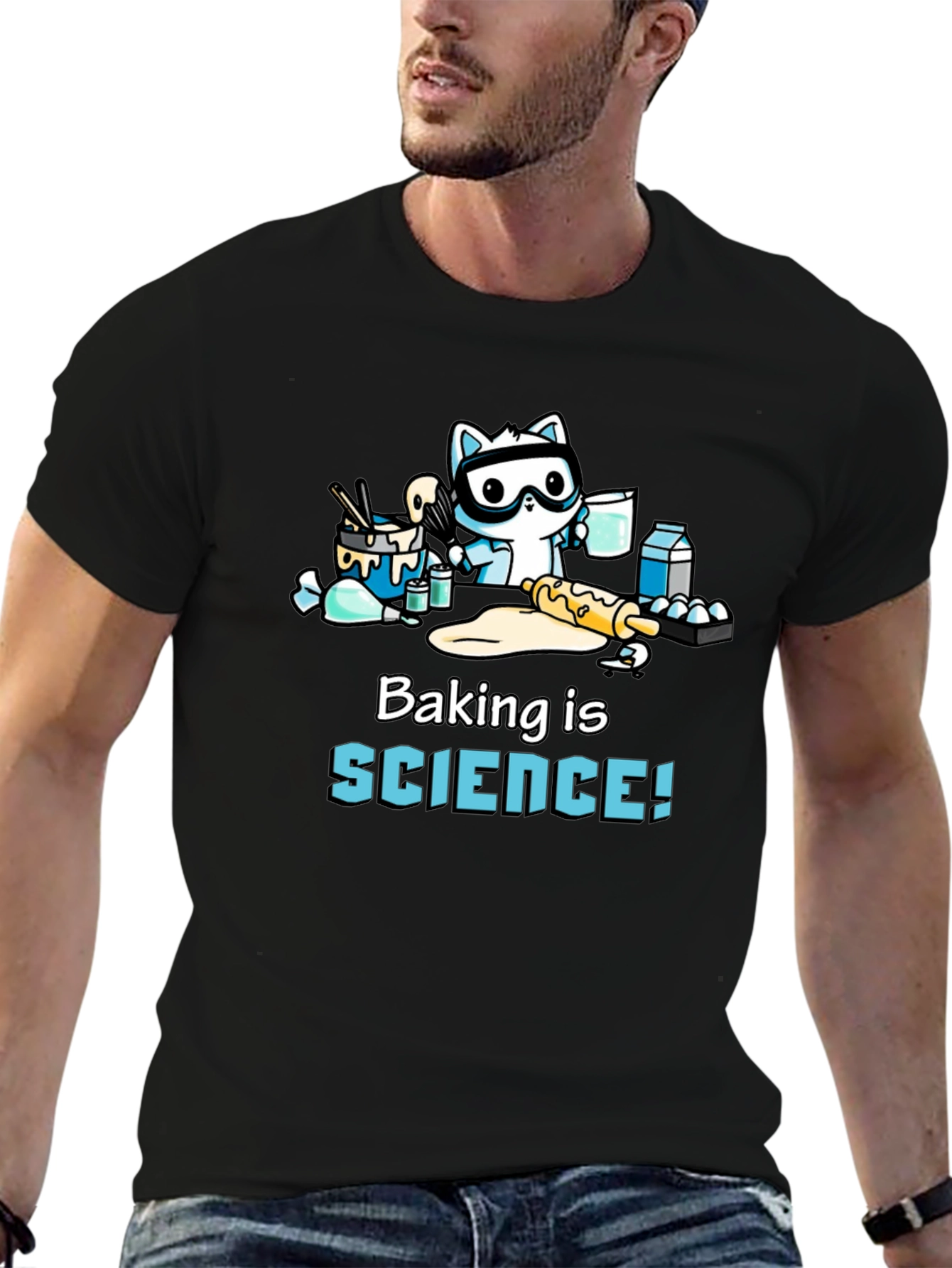 Black Baking is Science! T-Shirt with Cute Cat Baker view 6