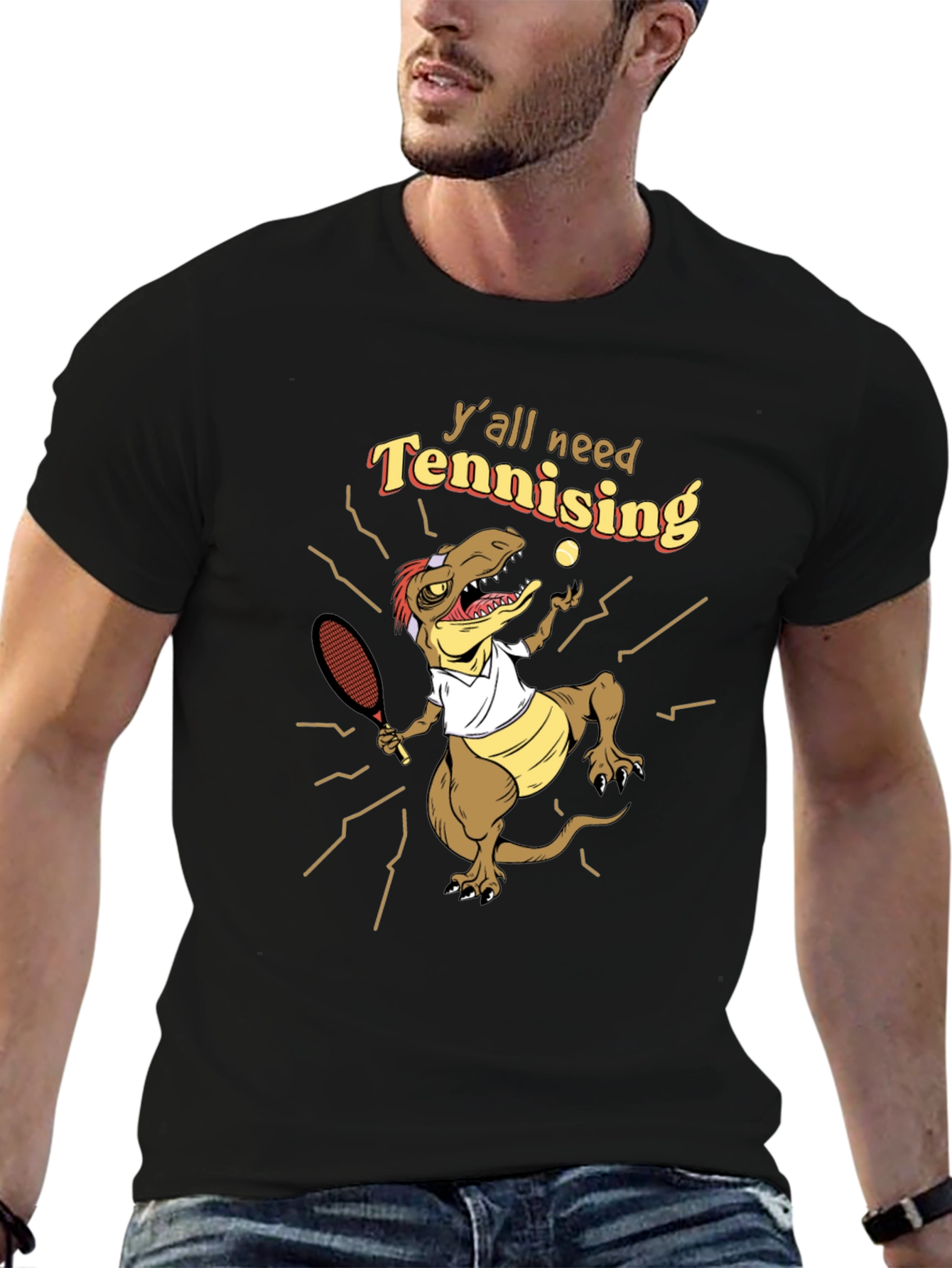 Black Tennis-Saurus Rex Funny T-Shirt view 6