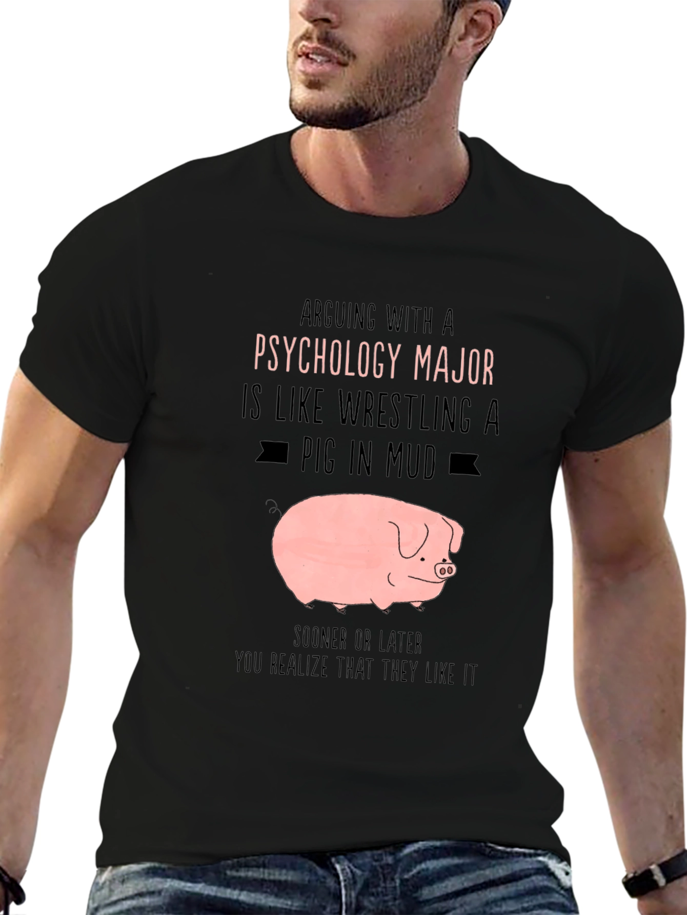 Black Psychology Major Pig T-Shirt view 6