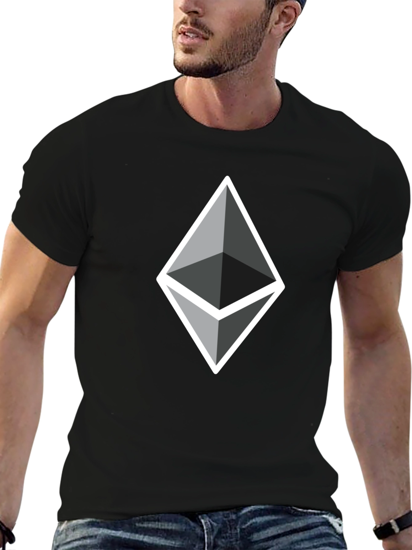 Black Ethereum Crypto Logo Black T-Shirt view 6