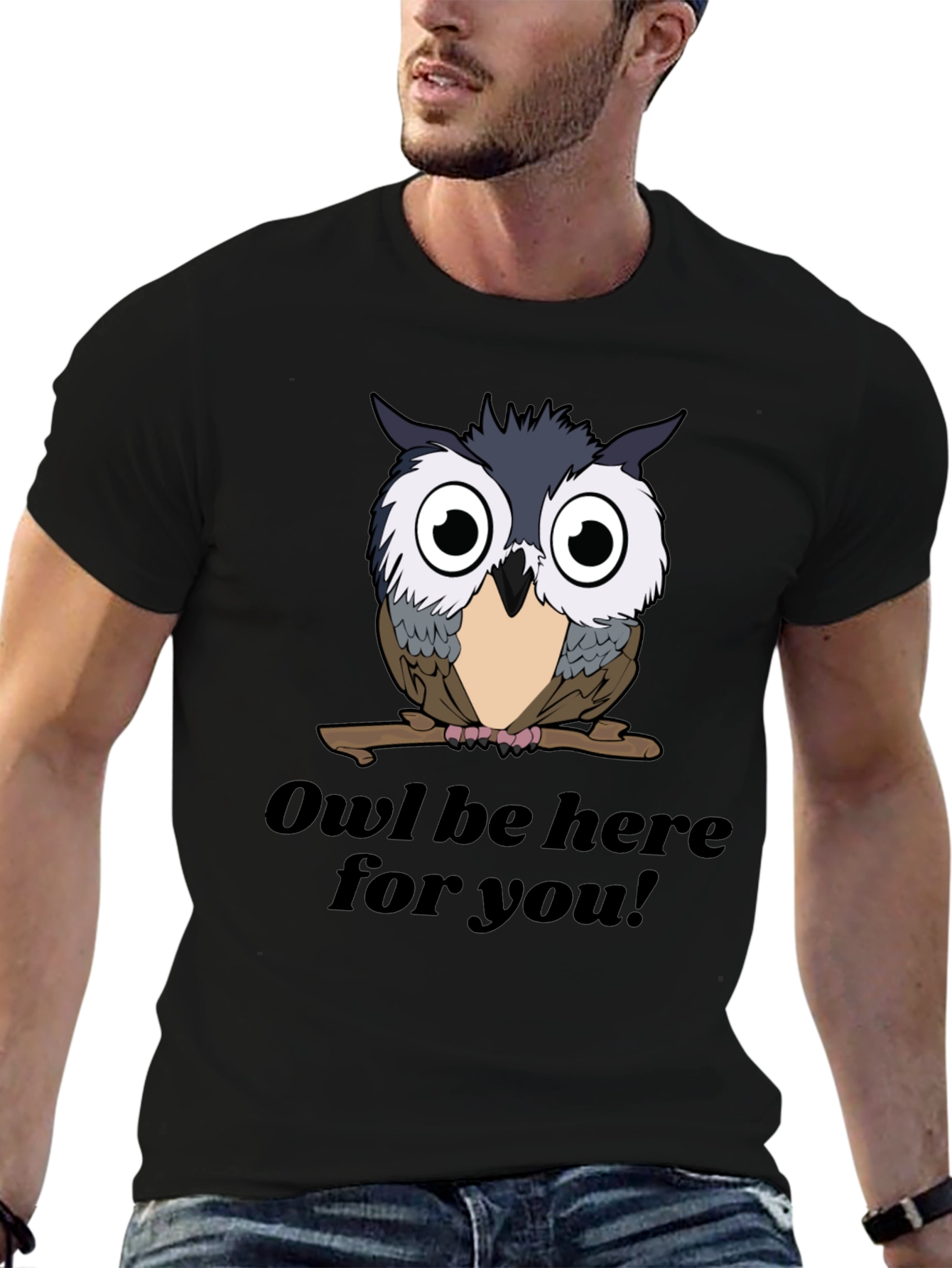 Black Owl Be Here For You T-Shirt - Black Graphic Tee view 6