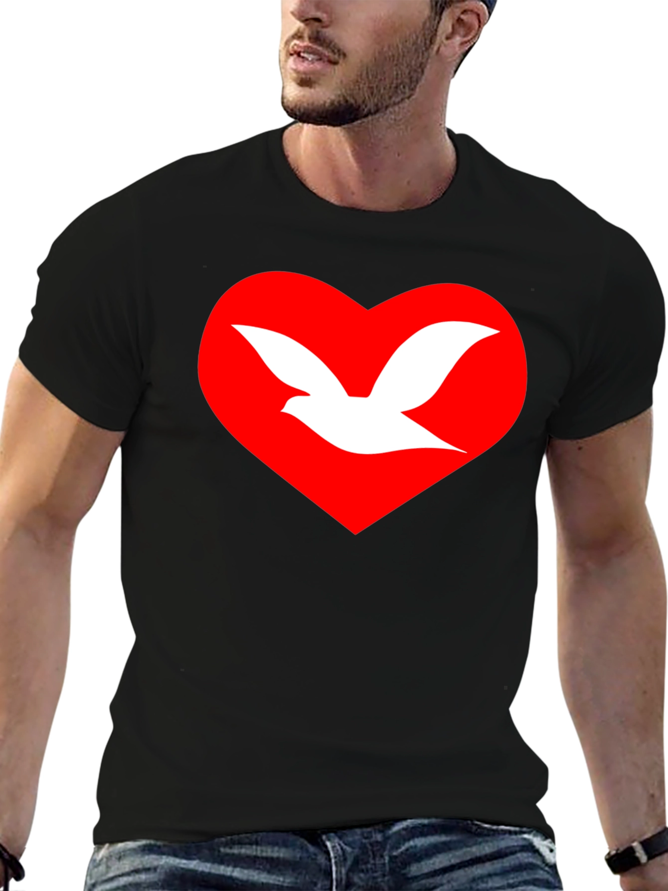 Black Dove Heart Graphic T-Shirt - Unisex Black Tee view 6
