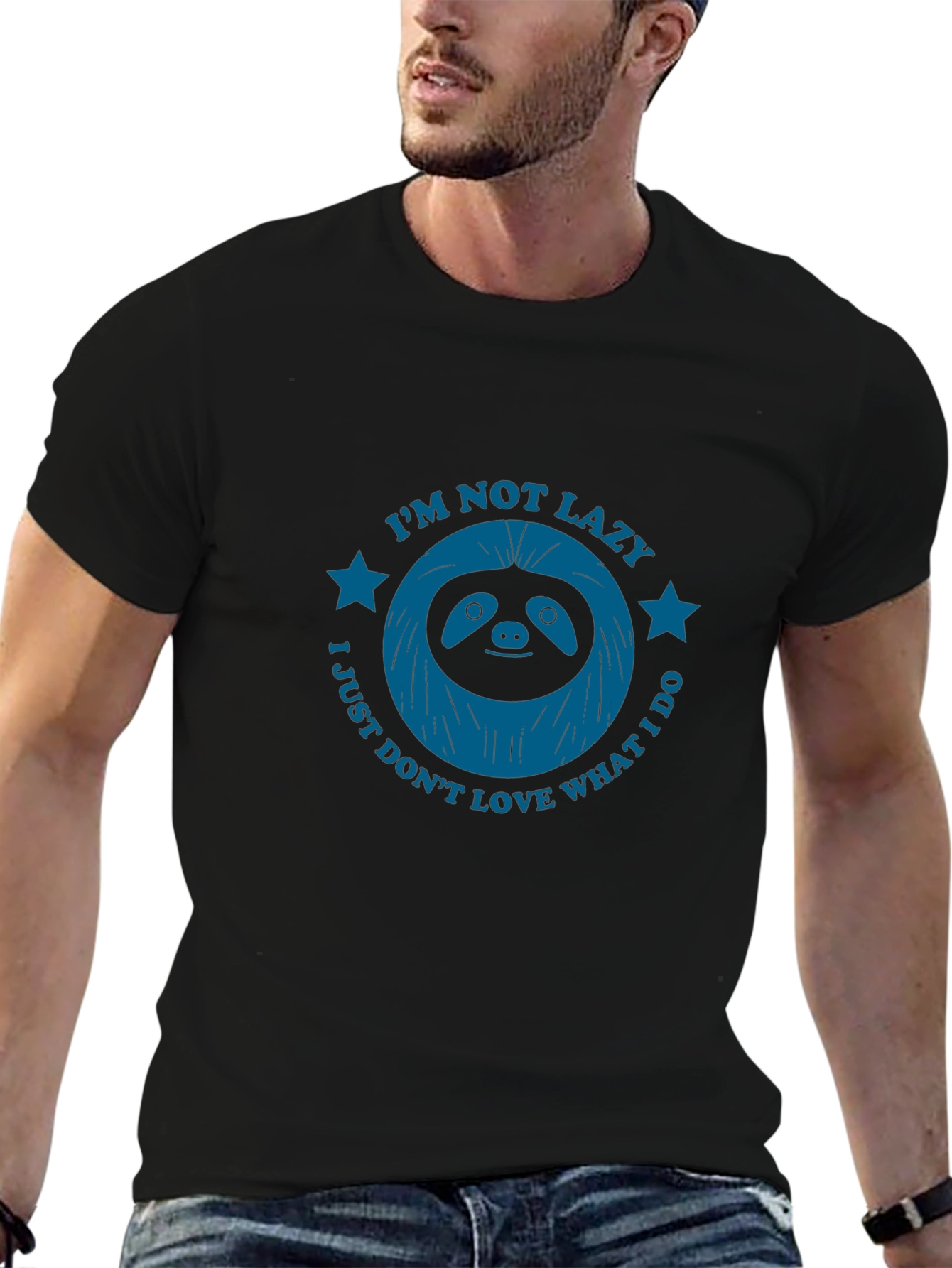 Black Lazy Sloth Graphic Tee - Men's Black T-Shirt view 6