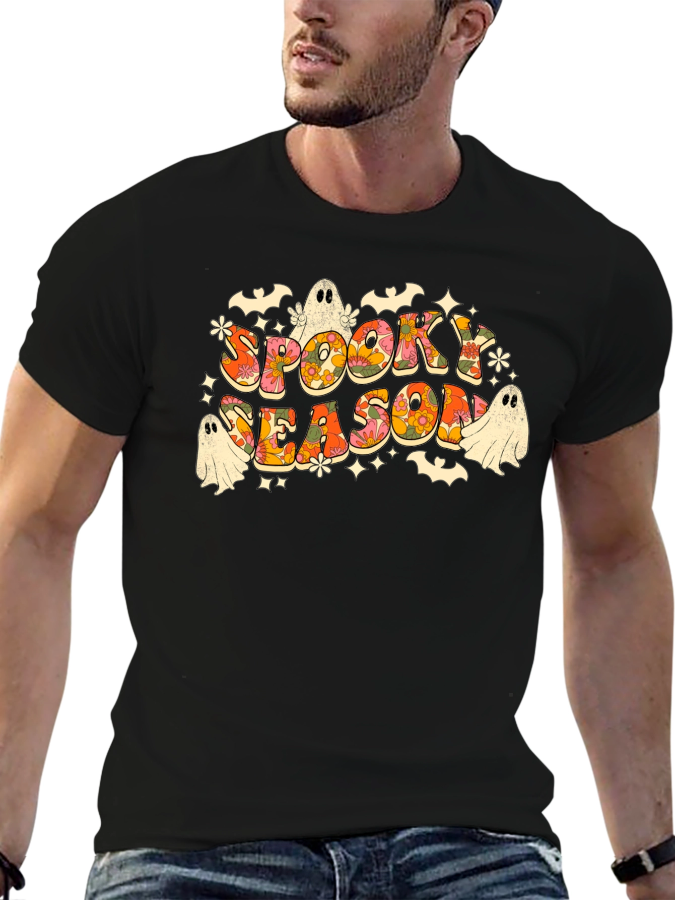 Black Spooky Season Retro Halloween Graphic T-Shirt view 6