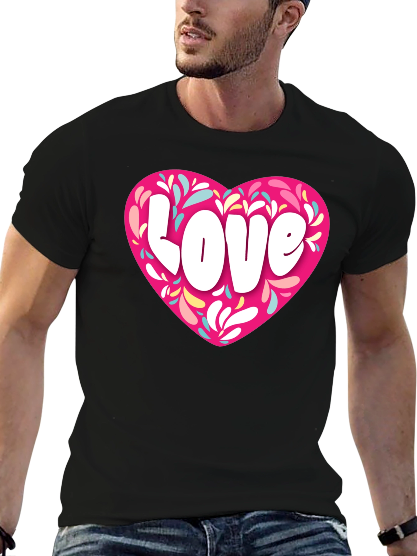 Black Love Heart Graphic Black T-Shirt view 6