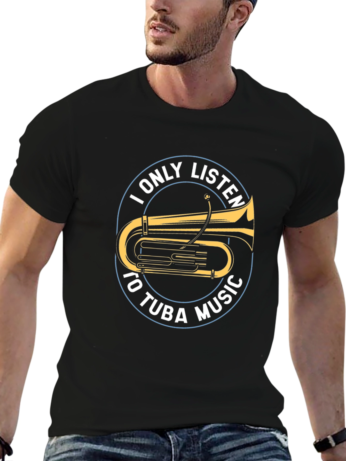 Black I Only Listen to Tuba Music Black T-Shirt view 6