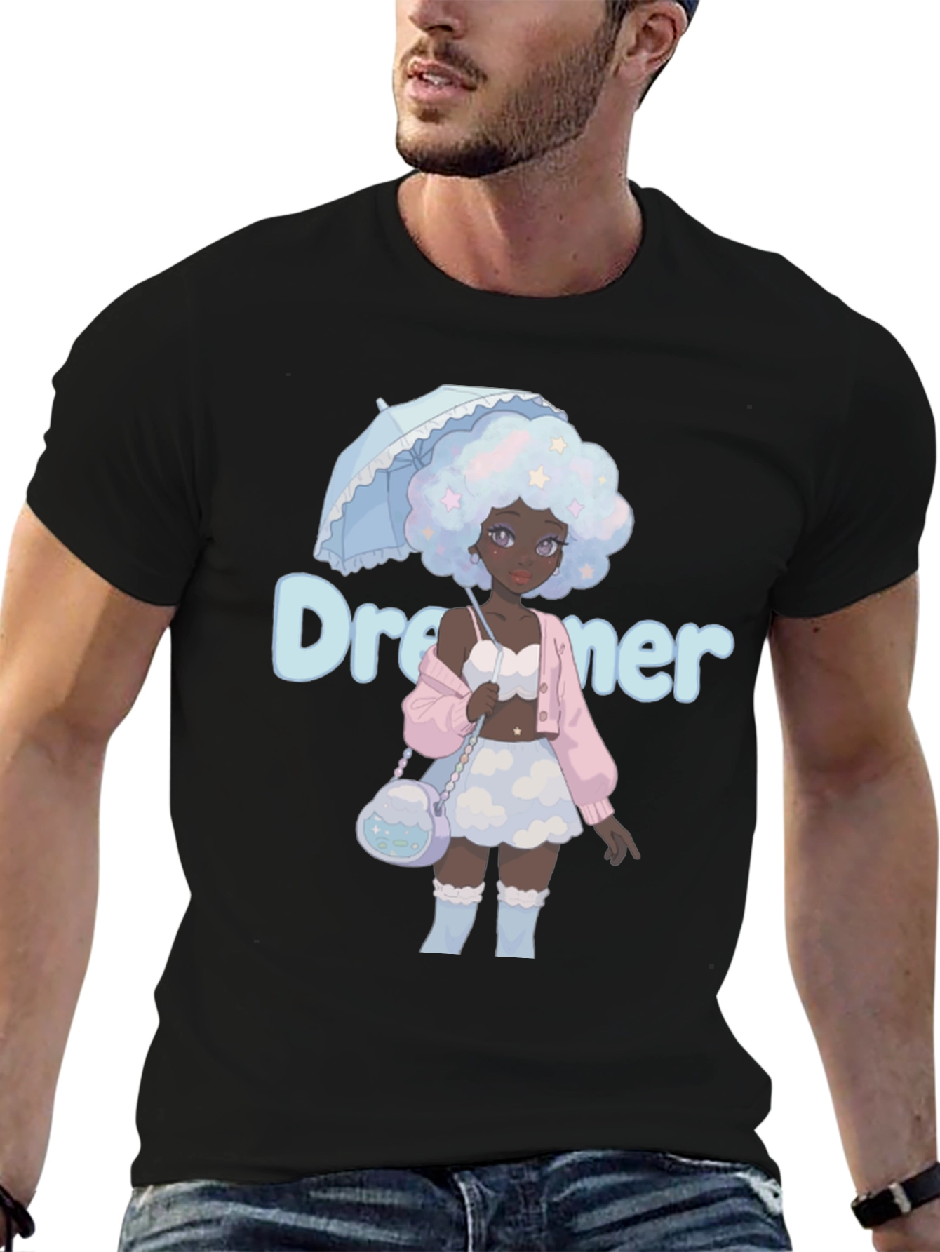 Black Dreamer Anime Girl Graphic T-Shirt view 6