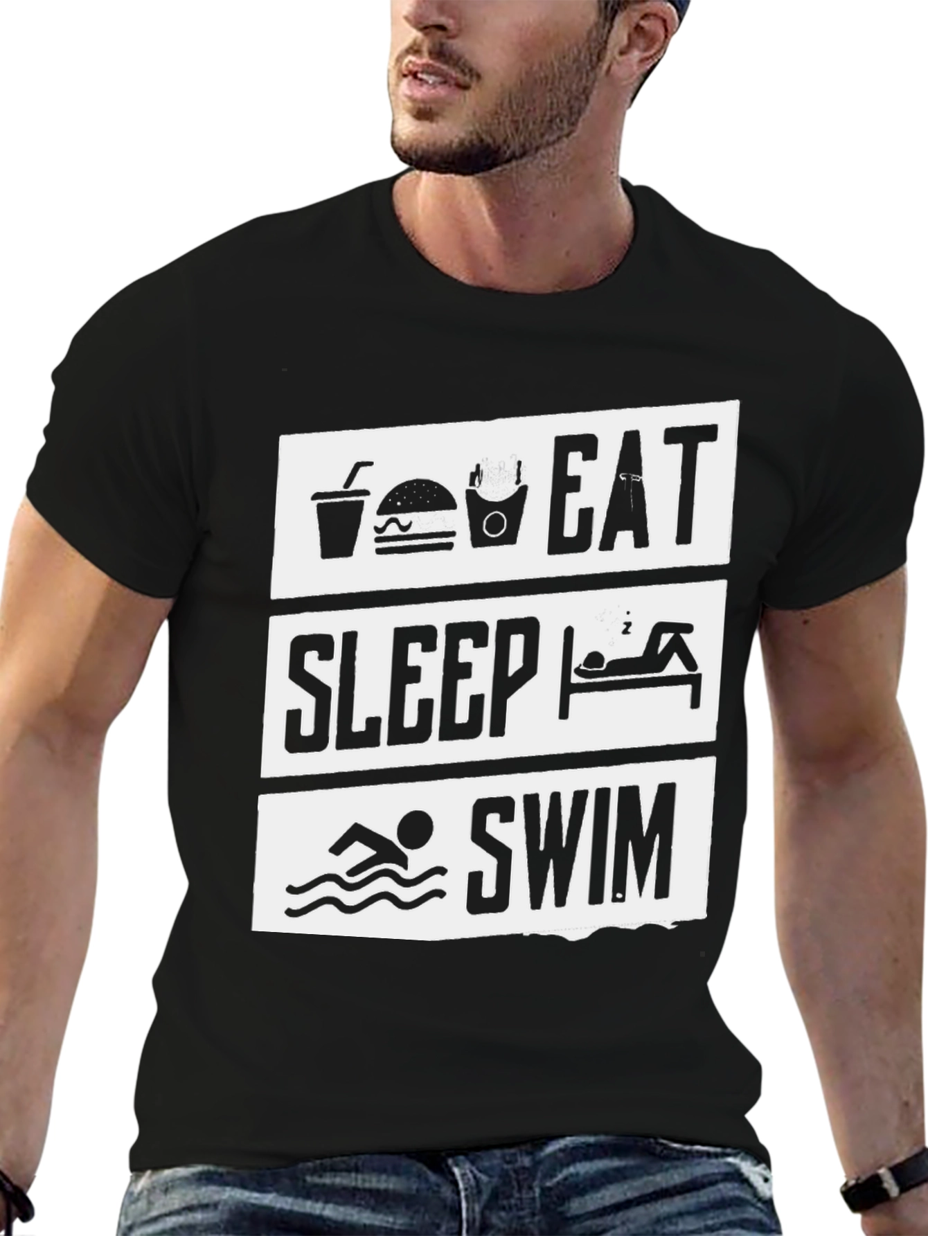 Black Eat Sleep Swim Black Graphic Tee view 6