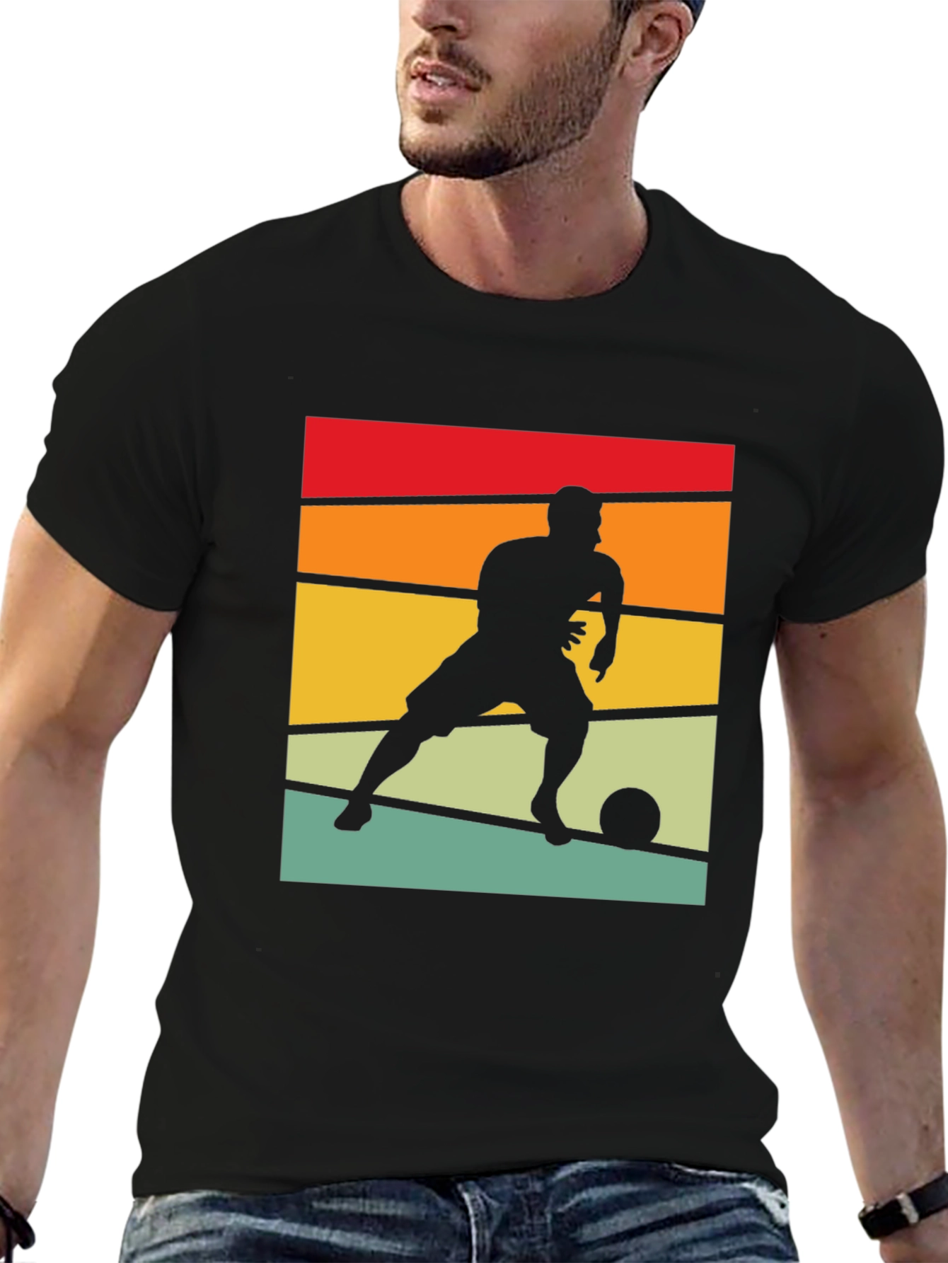 Black Retro Soccer Player Graphic Tee view 6