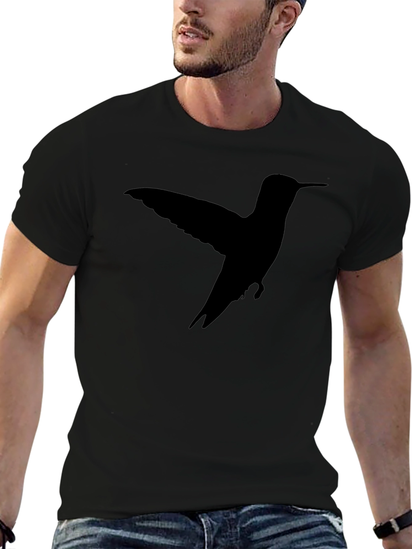 Black Hummingbird Silhouette Black T-Shirt view 6