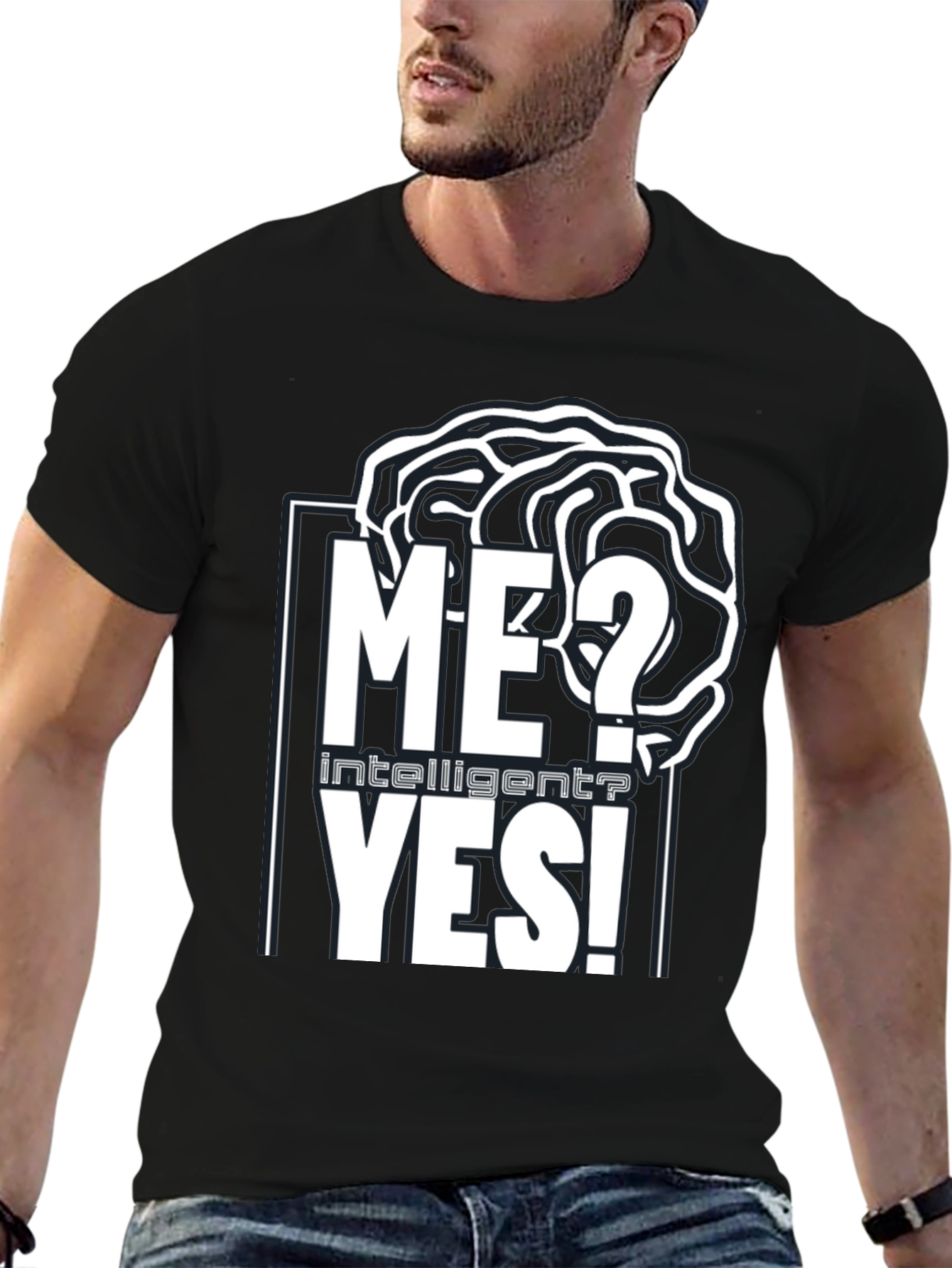 Black Intelligent YES! T-Shirt - Brain Design view 6