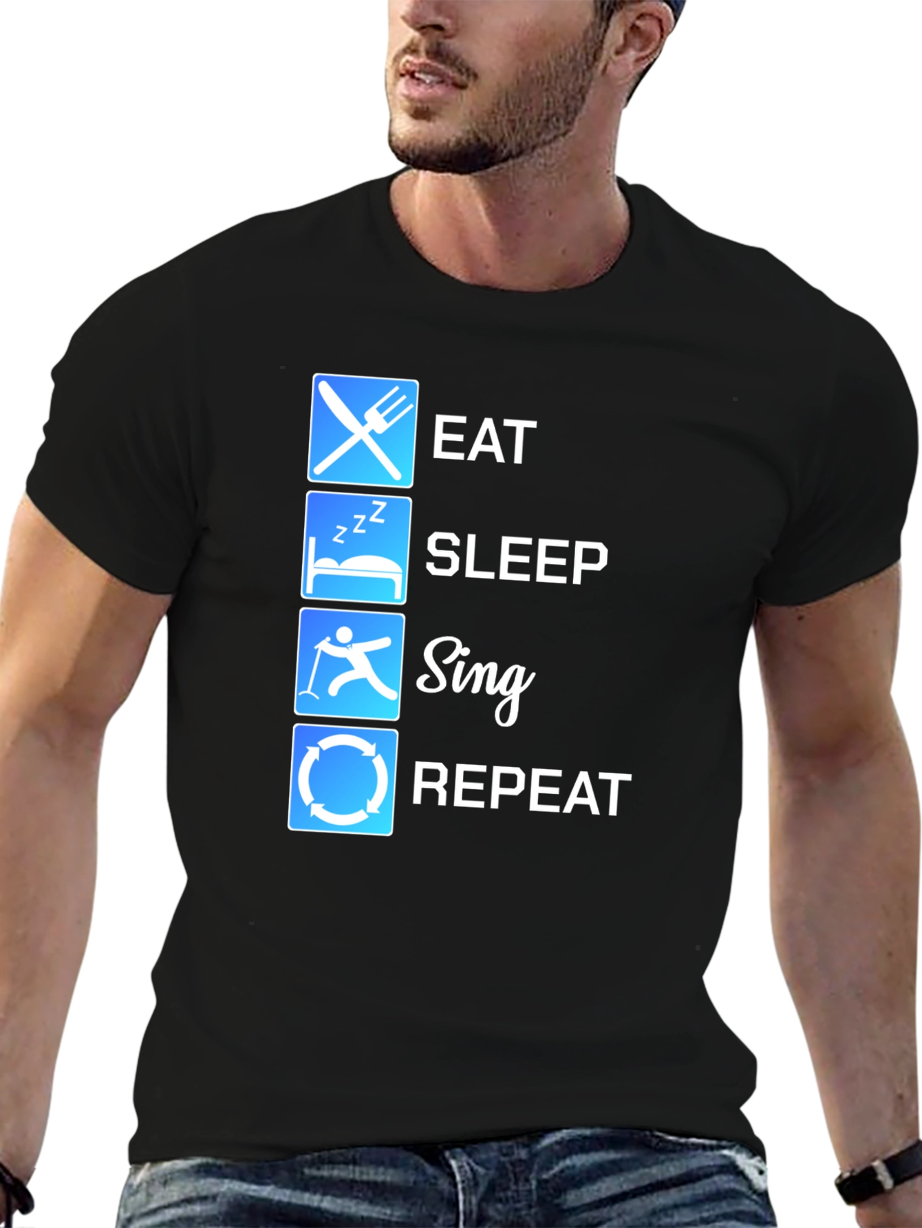 Black Eat Sleep Sing Repeat Graphic T-Shirt view 6