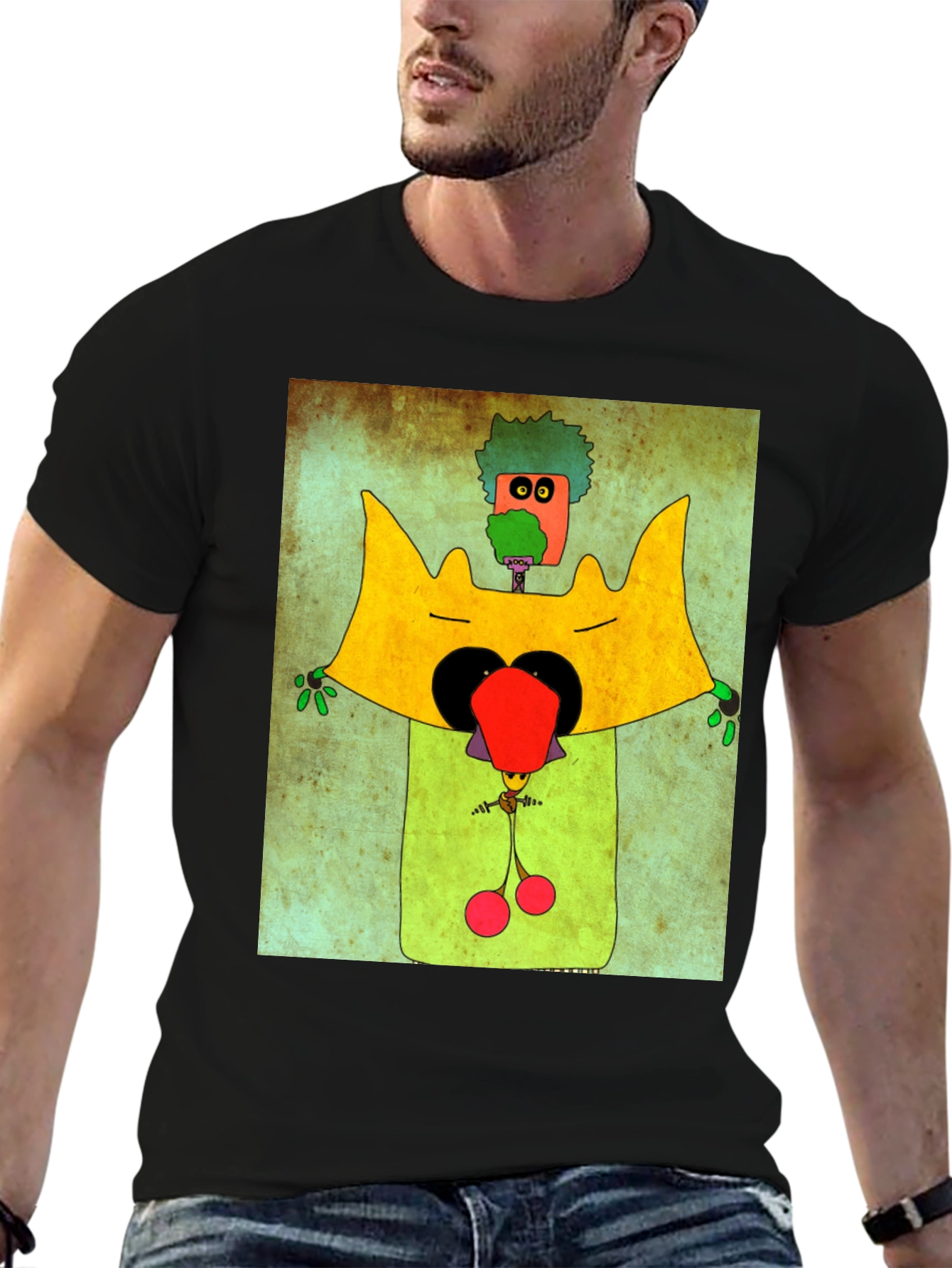 Black Funky Cartoon Character Graphic Tee view 6