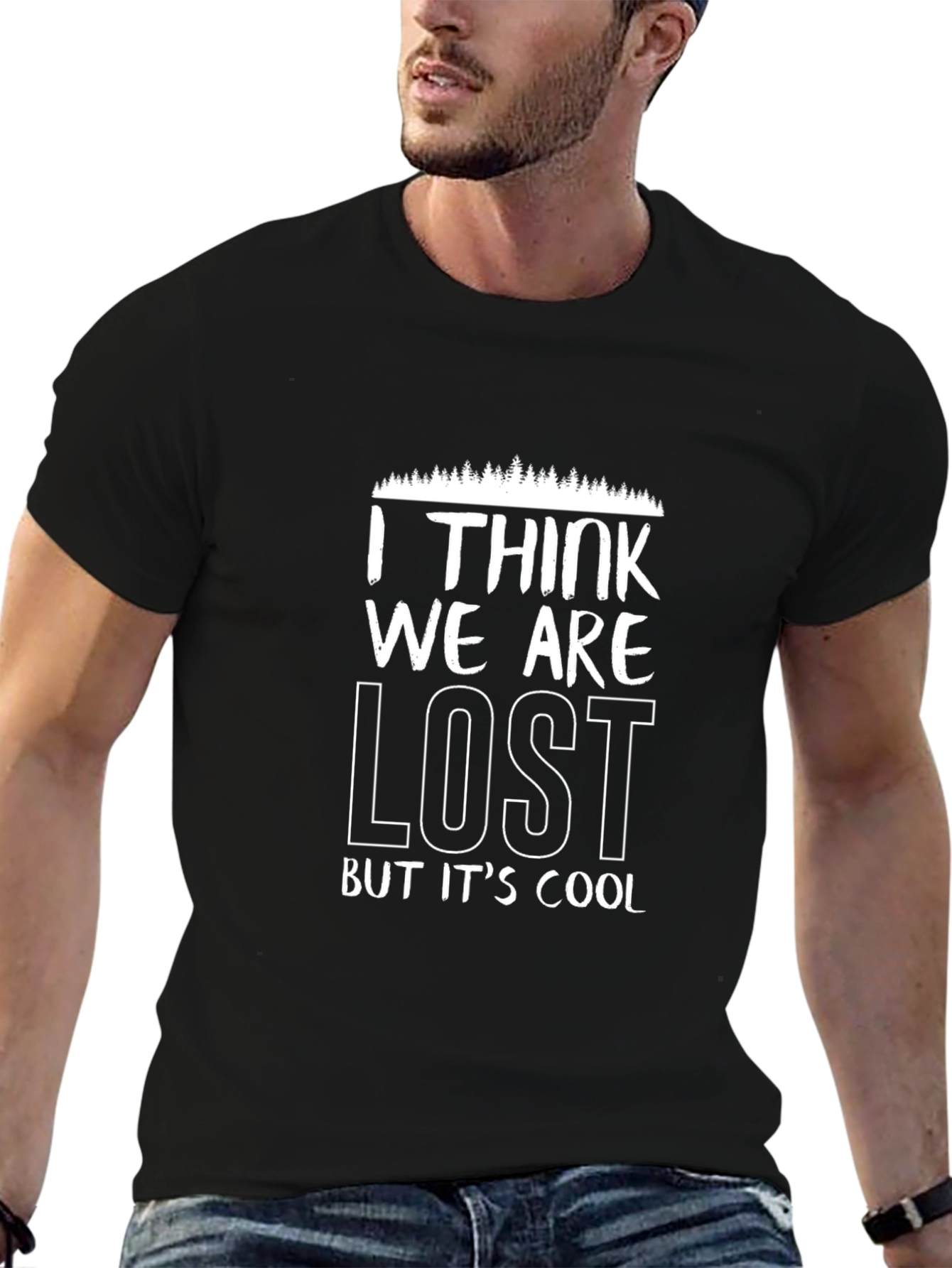 Black Funny Lost But Cool Black Graphic T-Shirt view 6