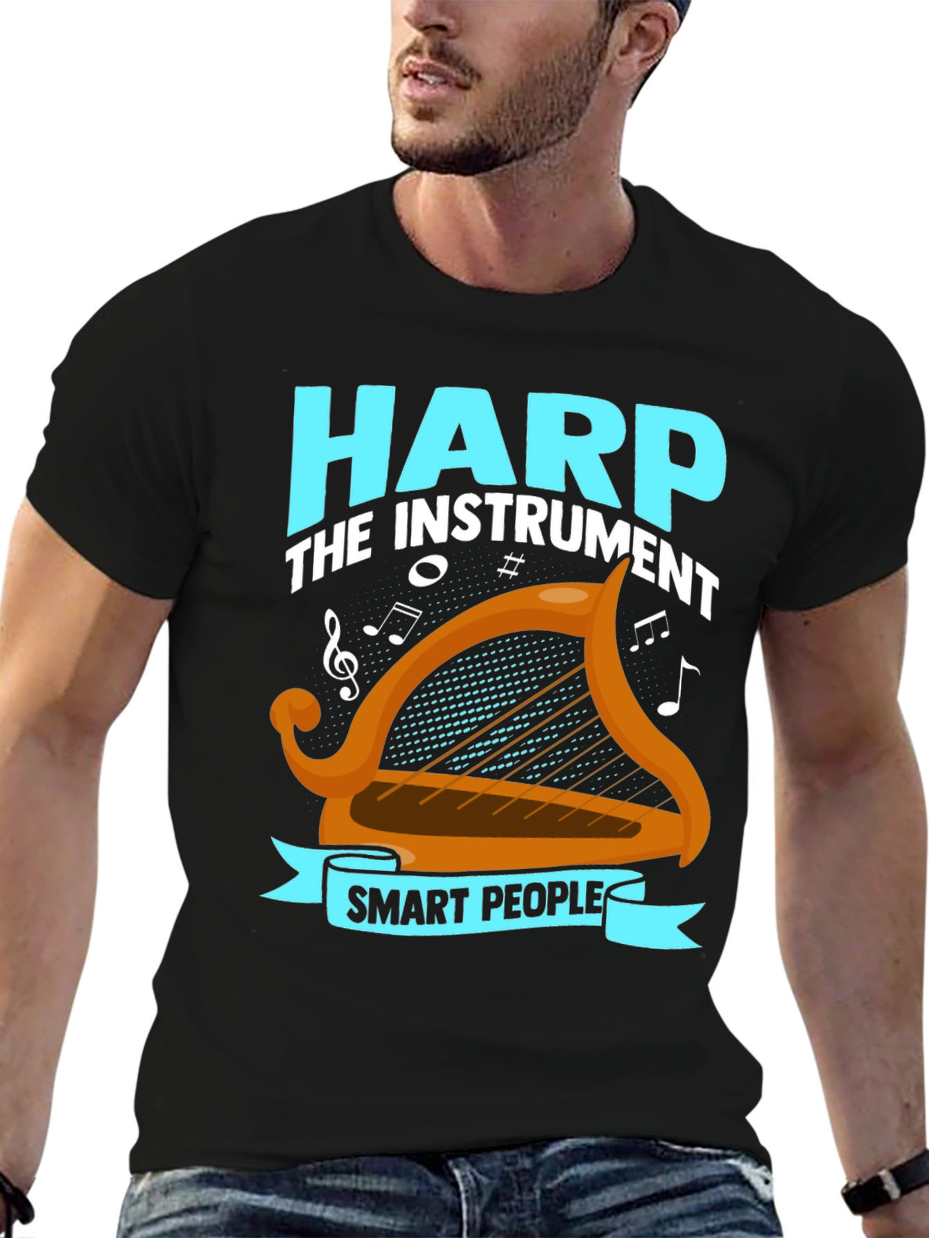 Black Harp Instrument Smart People T-Shirt view 6