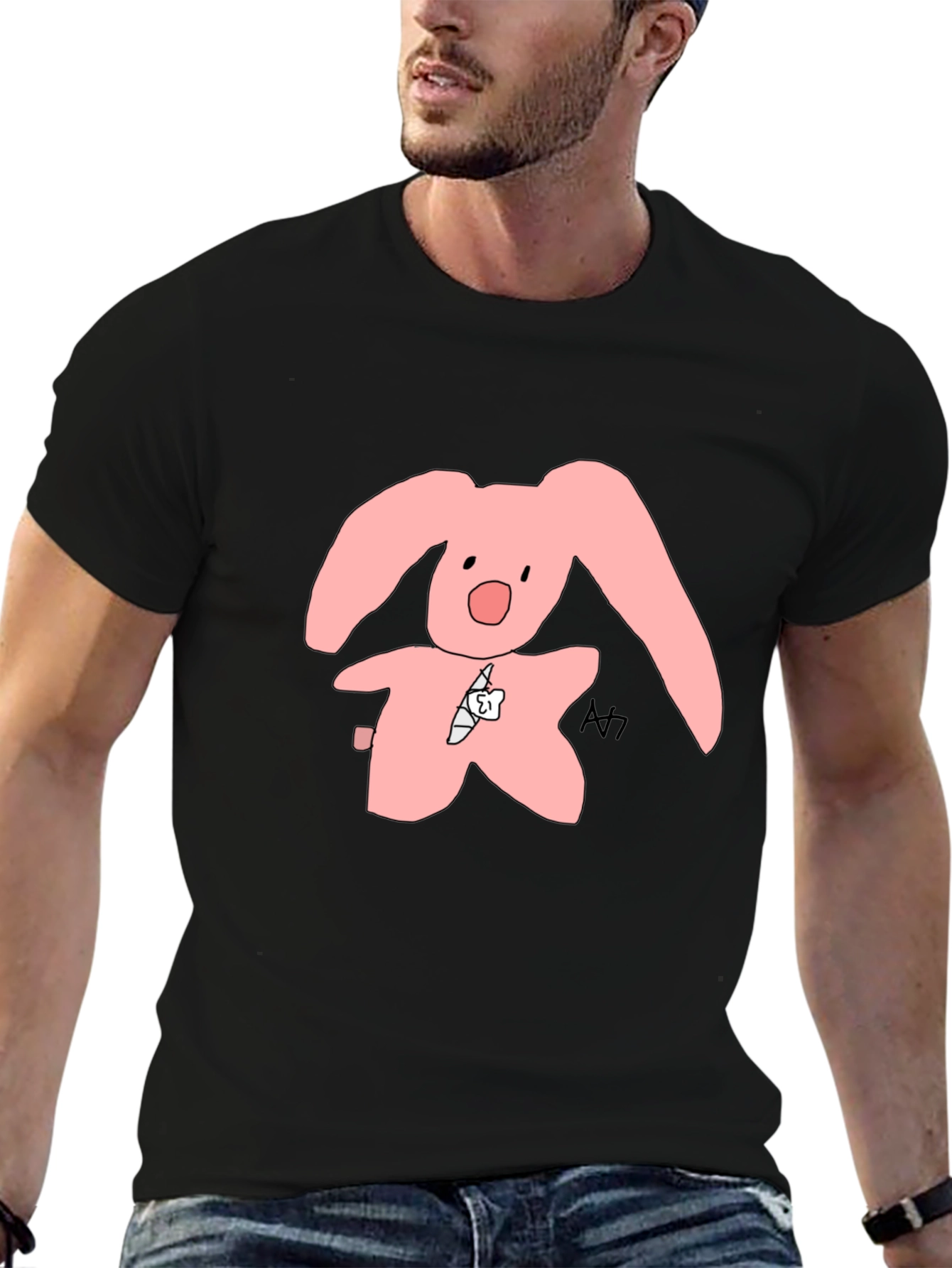 Black Pink Bunny Graphic Tee - Soft Cotton Blend view 6