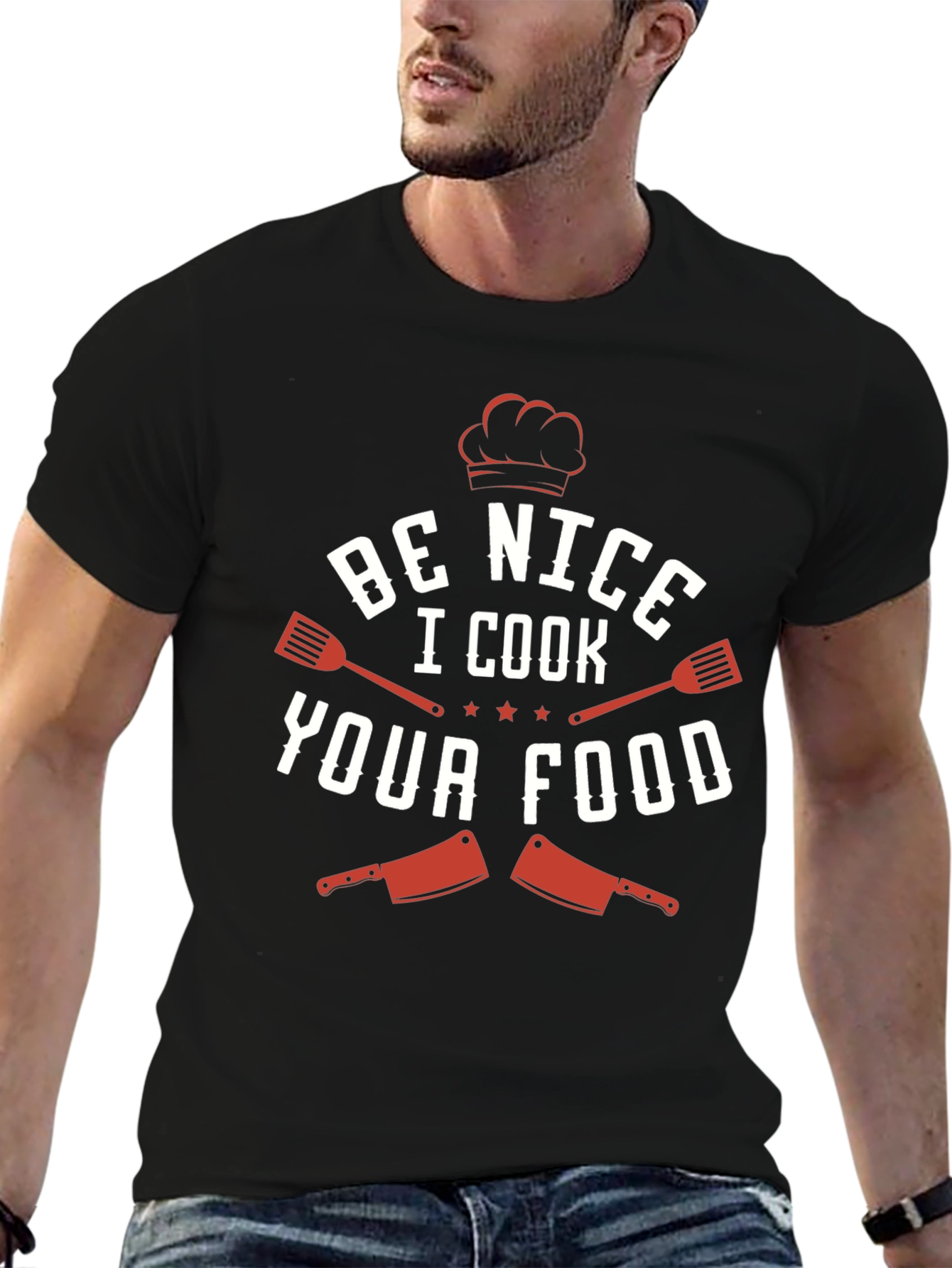 Black Be Nice I Cook Your Food Funny Chef T-Shirt view 6