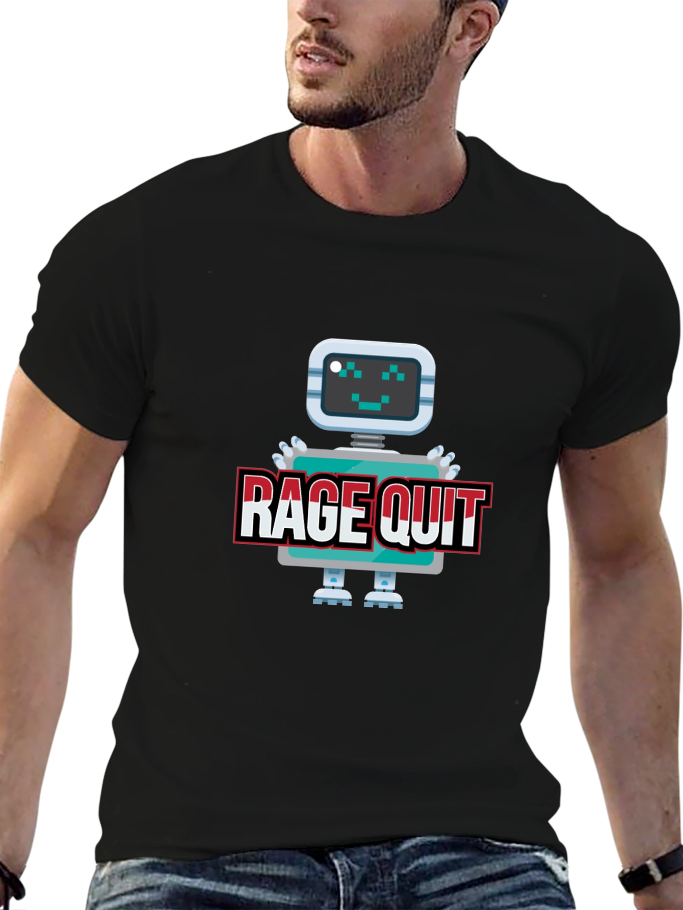 Black Rage Quit Robot Graphic Tee - Gamer T-Shirt view 6
