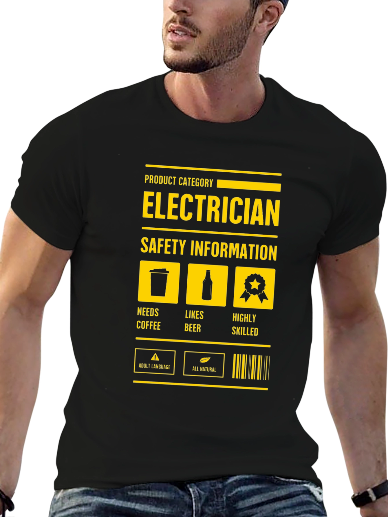 Black Electrician Safety Information Black T-Shirt view 6